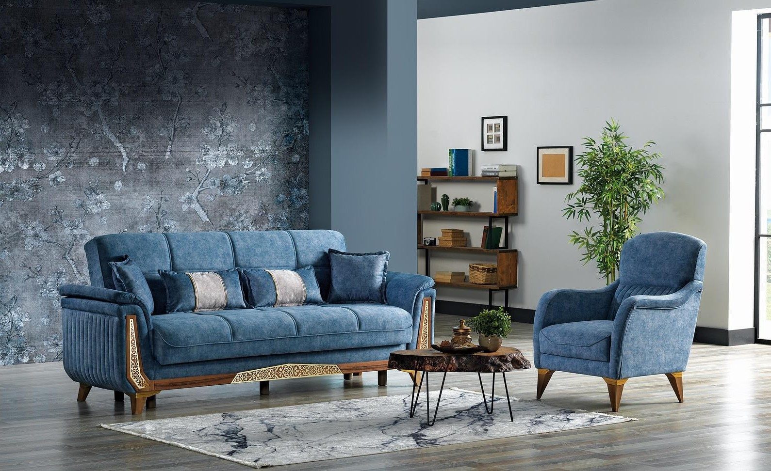 Xlmoebel Polstergarnitur Luxuriöses 3+1 Sitzer Sofa Set aus Textil und Holz für Wohnzimmer, (2-tlg), Made in Europa