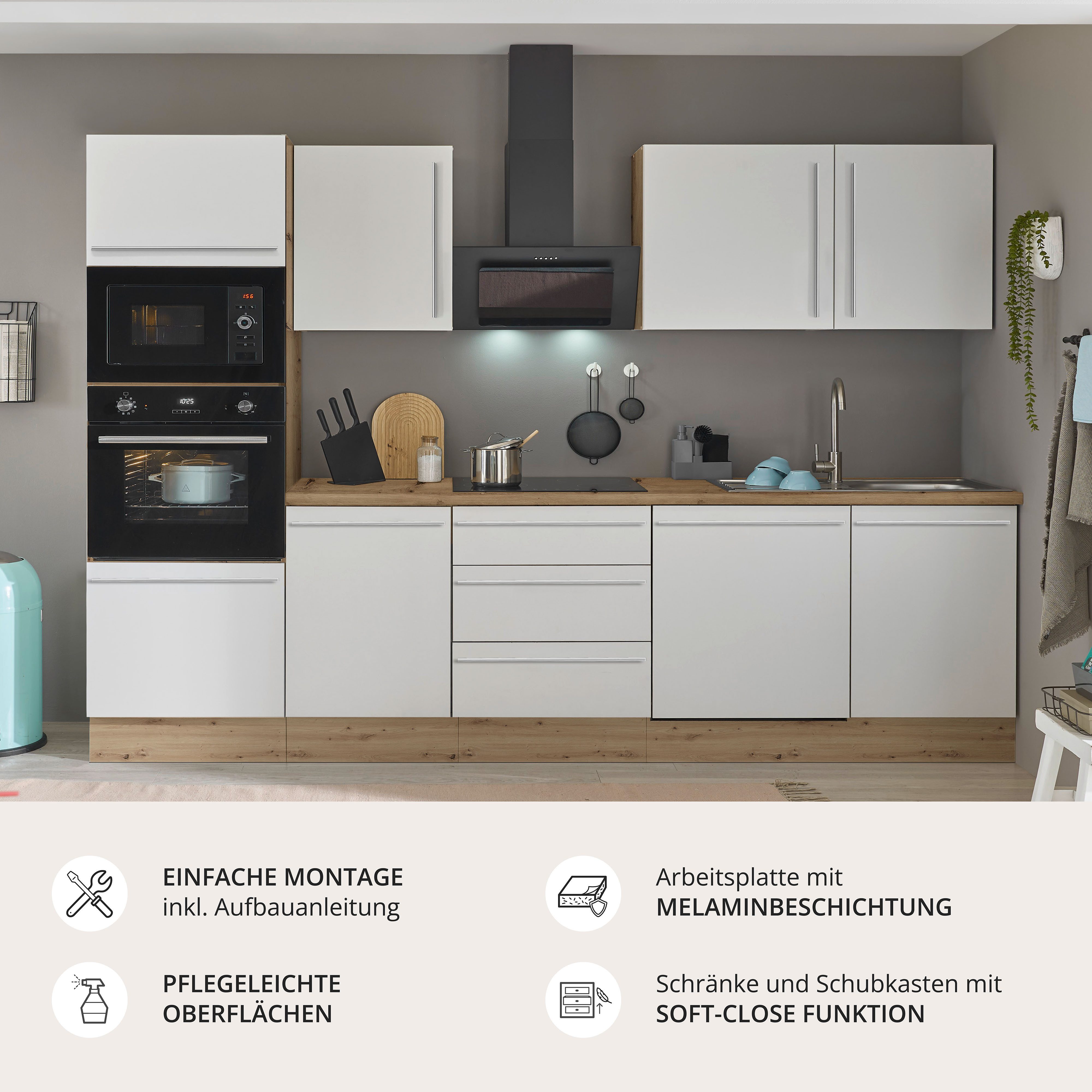 KOCHSTATION Küchenzeile Florida, Breite 280 cm, wahlweise mit E-Geräten,Softclose für Türen/Schubkästen