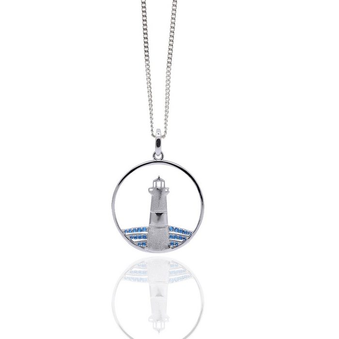 J & S JULIASS WELT Silberkette Collier Leuchtturm Silber rhodiniert mit Zirkonia inkl. Schmucketui