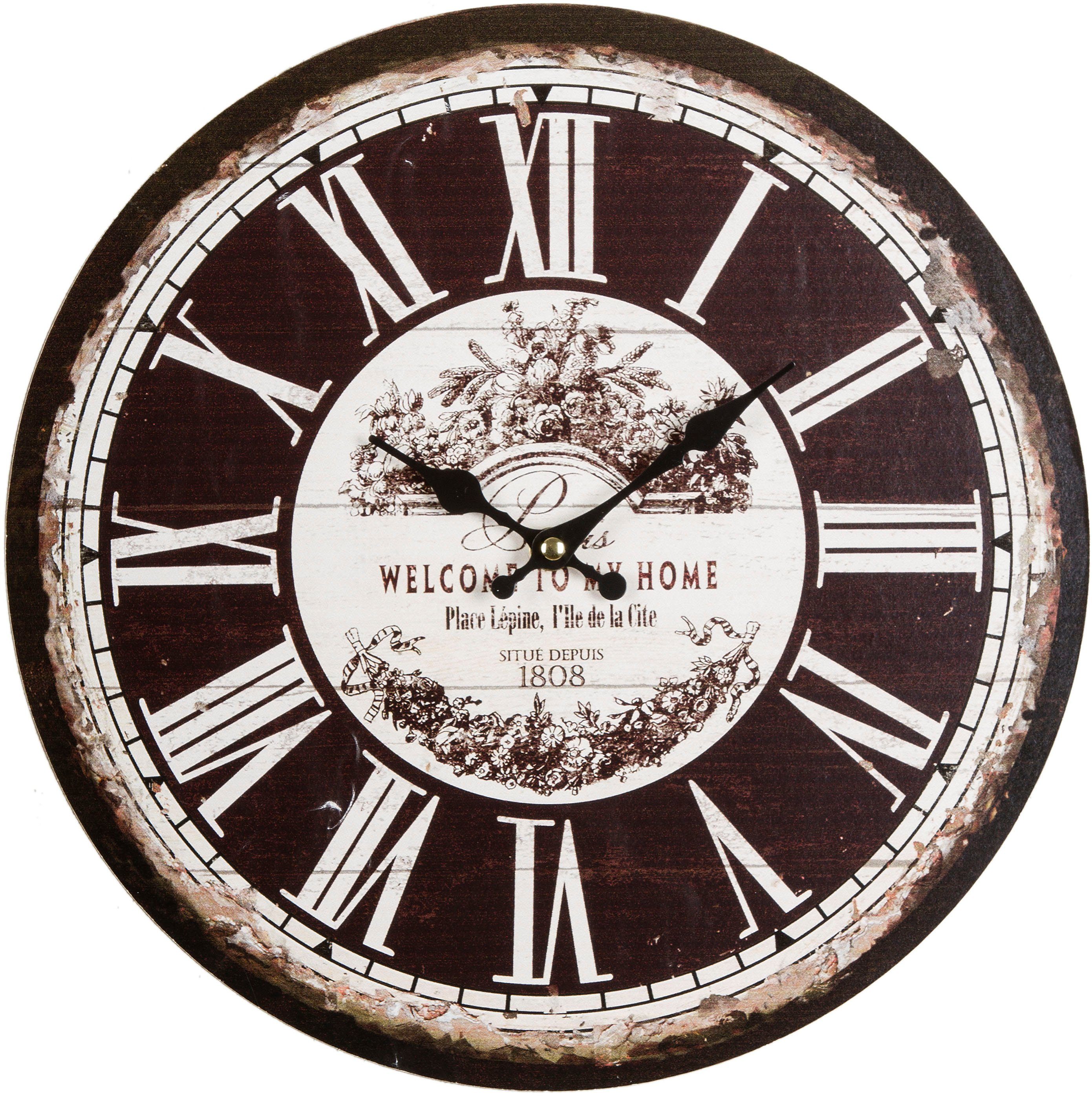 Myflair Möbel & Accessoires Wanduhr "Welcome" (rund, Ø 33,8 cm, römische Ziffern, dekorativ in Küche & Wohnzimmer)