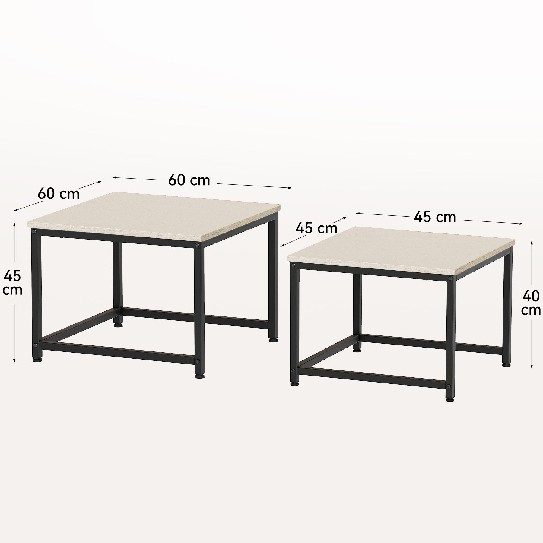 HawthyHome Couchtisch 2er-Set quadratischer Wohnzimmertisch aus Holz mit Metallgestell (2-St), moderner Beistelltisch für Wohnzimmer und Schlafzimmer, platzsparend