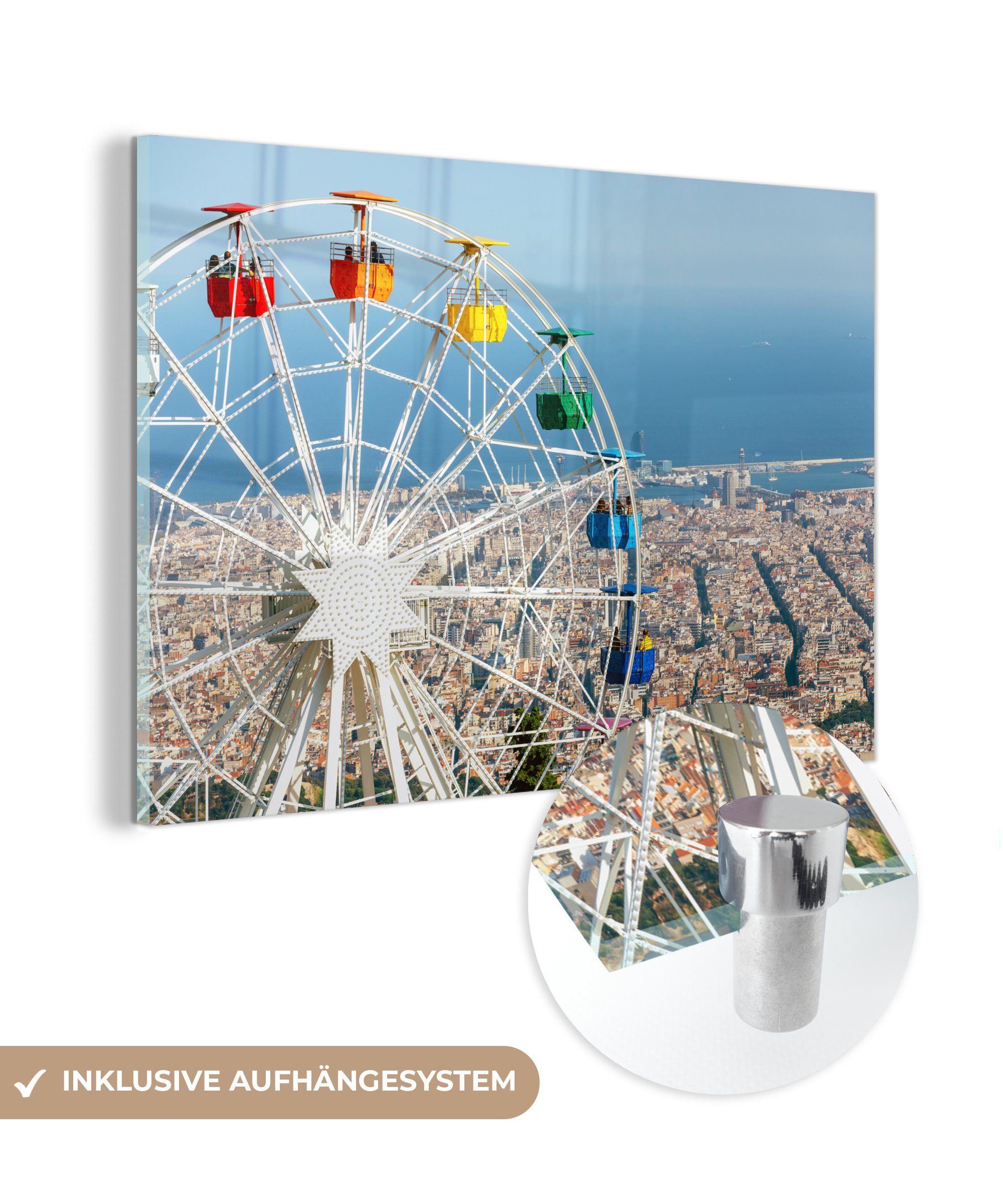 MuchoWow Acrylglasbild Riesenrad - Wagen - Regenbogen - Barcelona, (1 St), Acrylglasbilder Wohnzimmer & Schlafzimmer