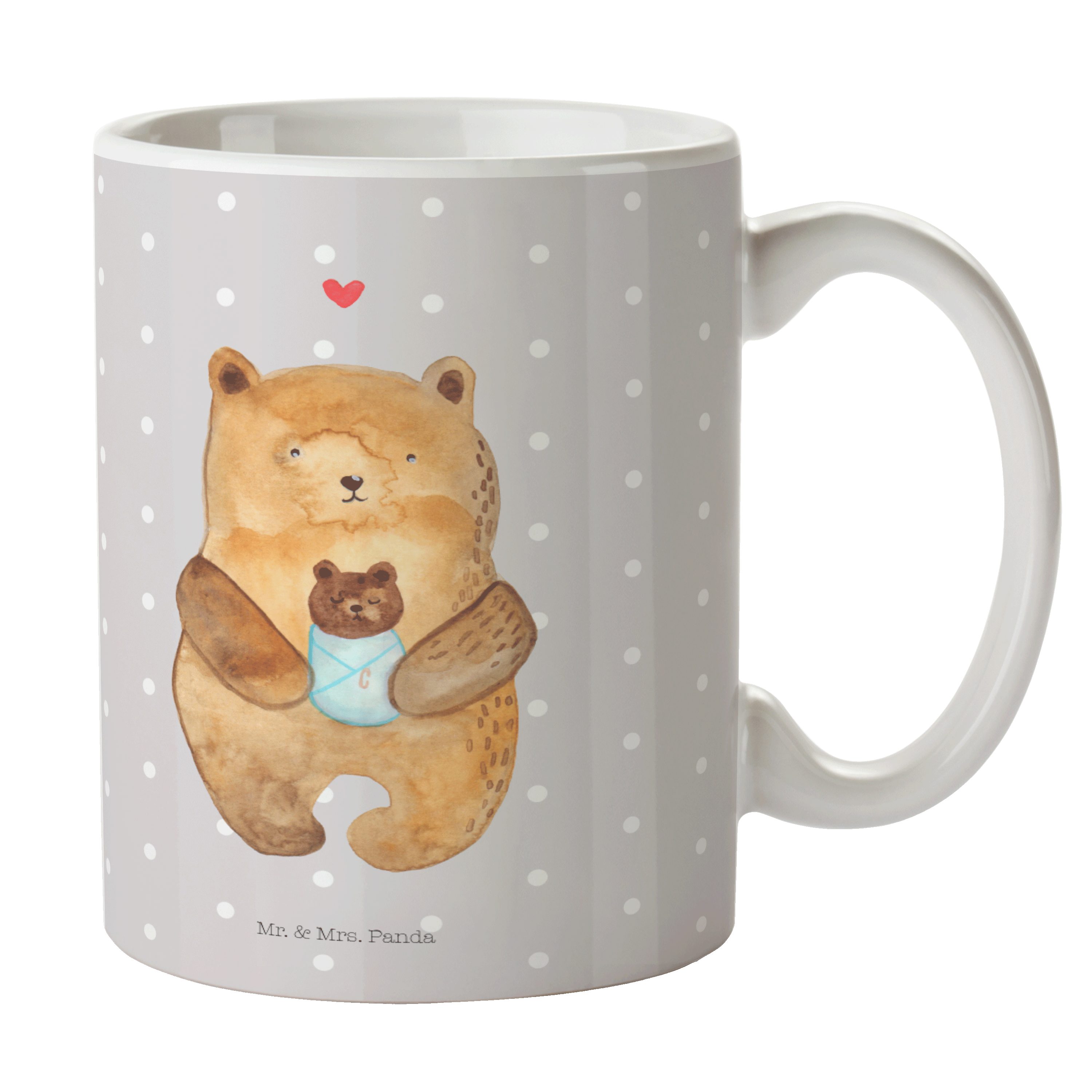 Mr. & Mrs. Panda Tasse Bär mit Baby - Grau Pastell - Geschenk, Nichte, Teebecher, Teddy, Bec, Keramik
