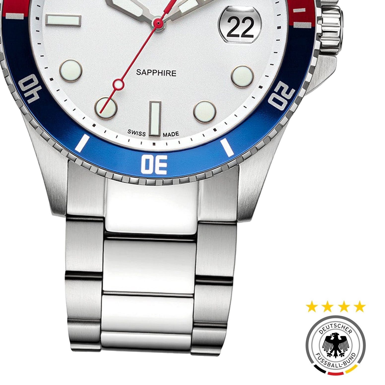 Deutscher Fußball-Bund Quarzuhr DFB Herrenuhr Edelstahl silber, (Analoguhr), Herrenuhr rund, groß (42mm), Edelstahlarmband silber, Fußball-Sport