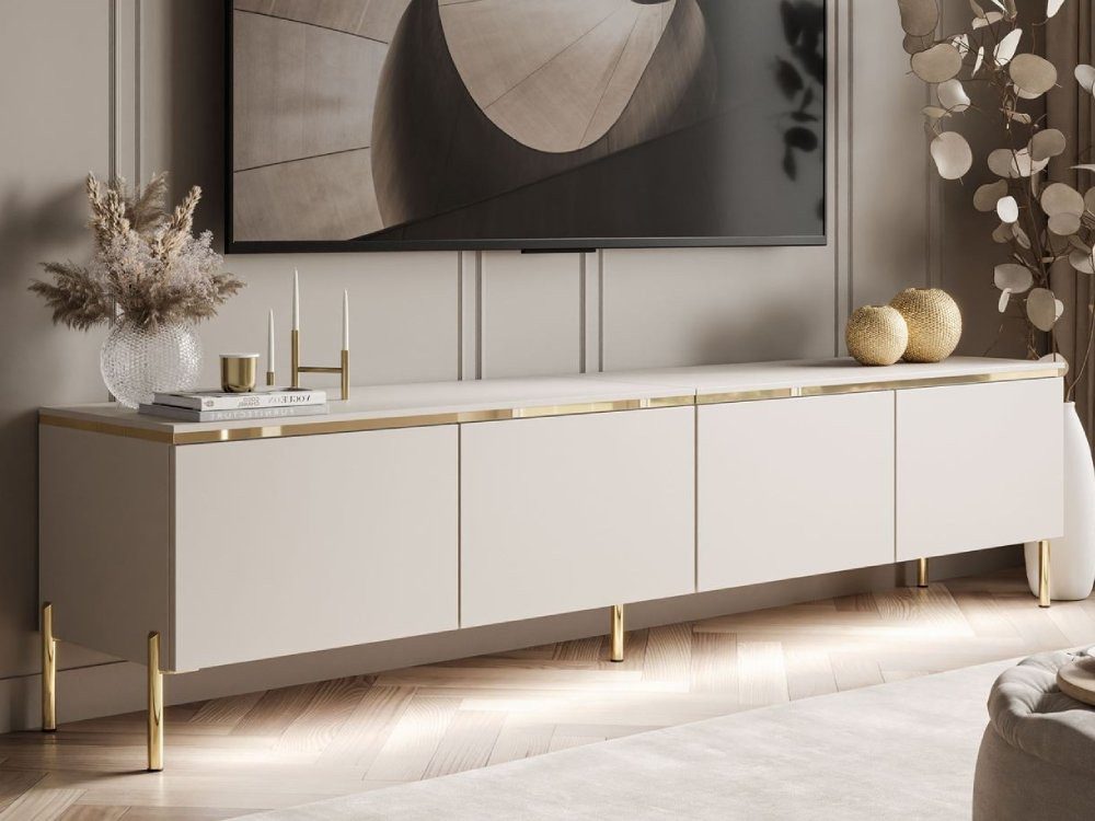 ALLHOUSE24 TV-Schrank TV-Schrank NELLY Metallbeine LED Beleuchtung Sideboard GOLD (1x TV Schrank) Breite 200 cm