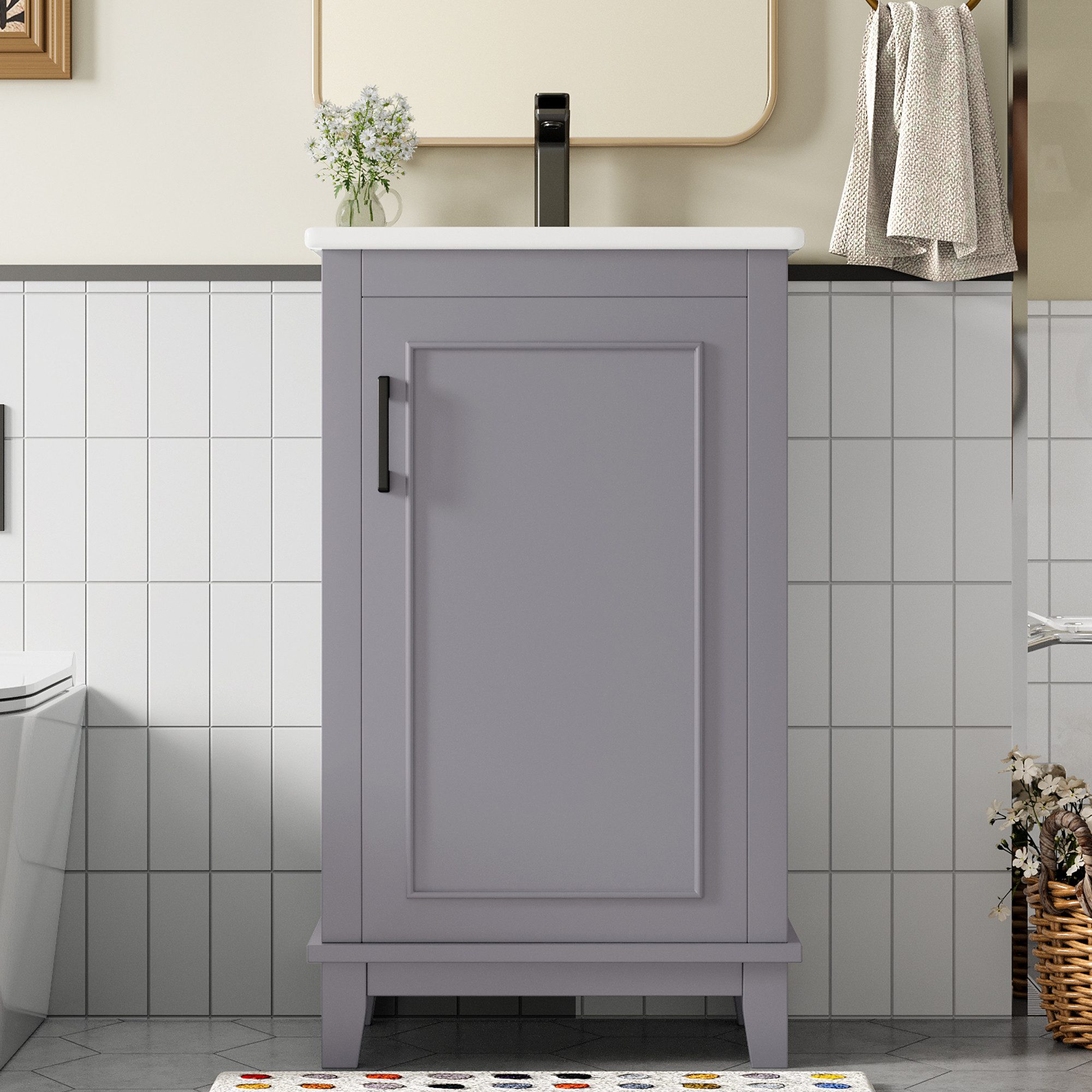 Merax Waschtisch mit Türregal und verstellbaren Einlegeböden (Badschrank Ba günstig online kaufen