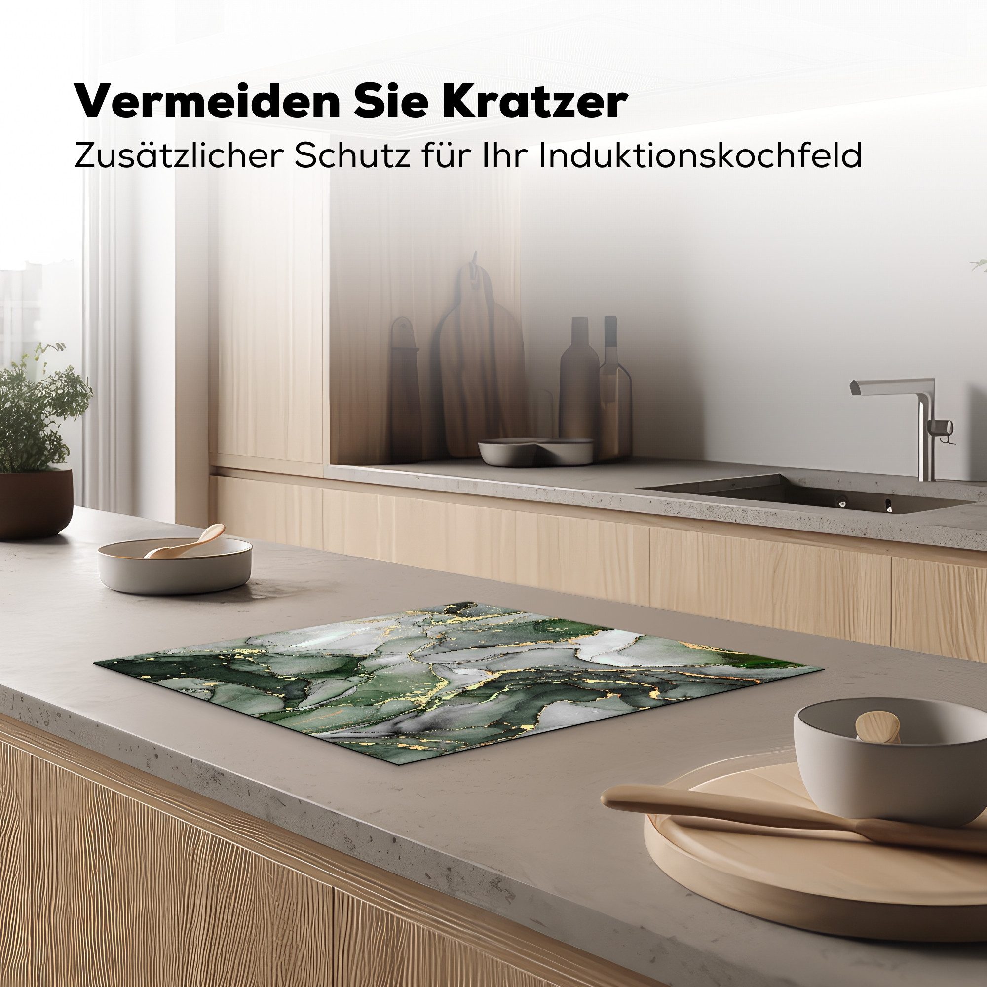 MuchoWow Herd-Abdeckplatte Luxus - Marmor - Grün, Vinyl, (1 tlg), Cerankochfeld Abdeckung, Herd Abdeckplatten Vinyl, 58.3x51.3 cm