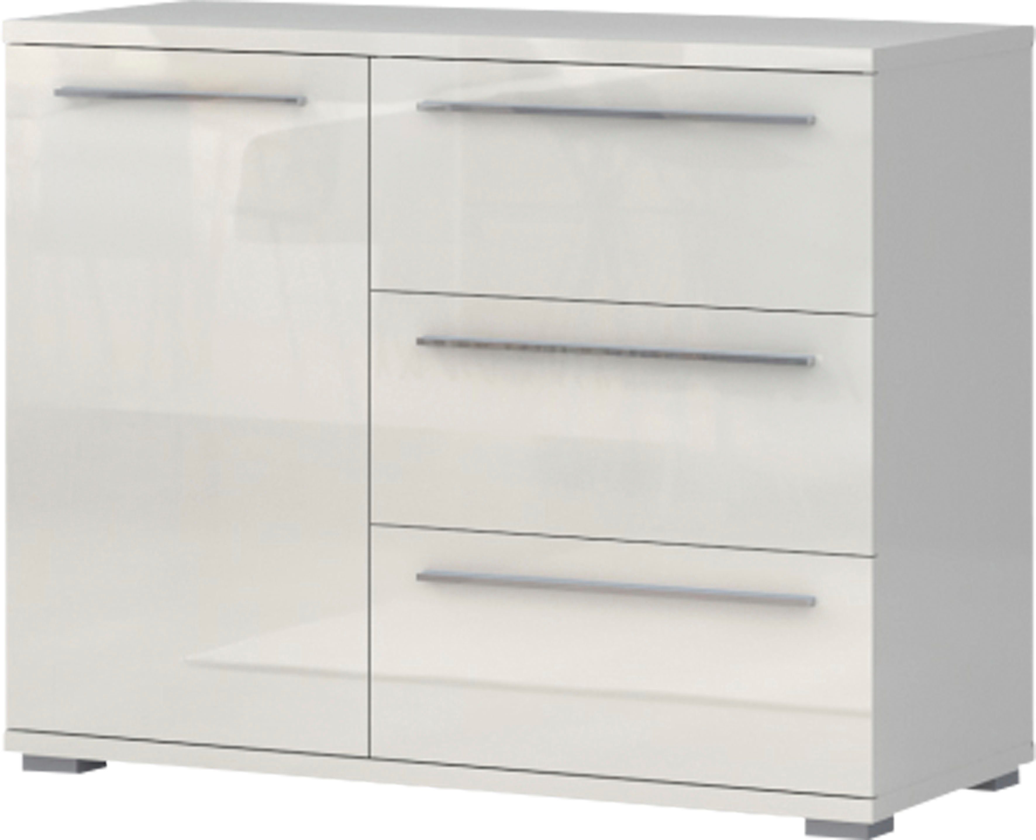 OTTO home Kommode Piano, UV lackiert, hochglänzend in beige oder weiß, FSC-zertifiziert (107x45x85cm (B/T/H), 1-türig mit 3 Schubladen, Soft-Close Funktion