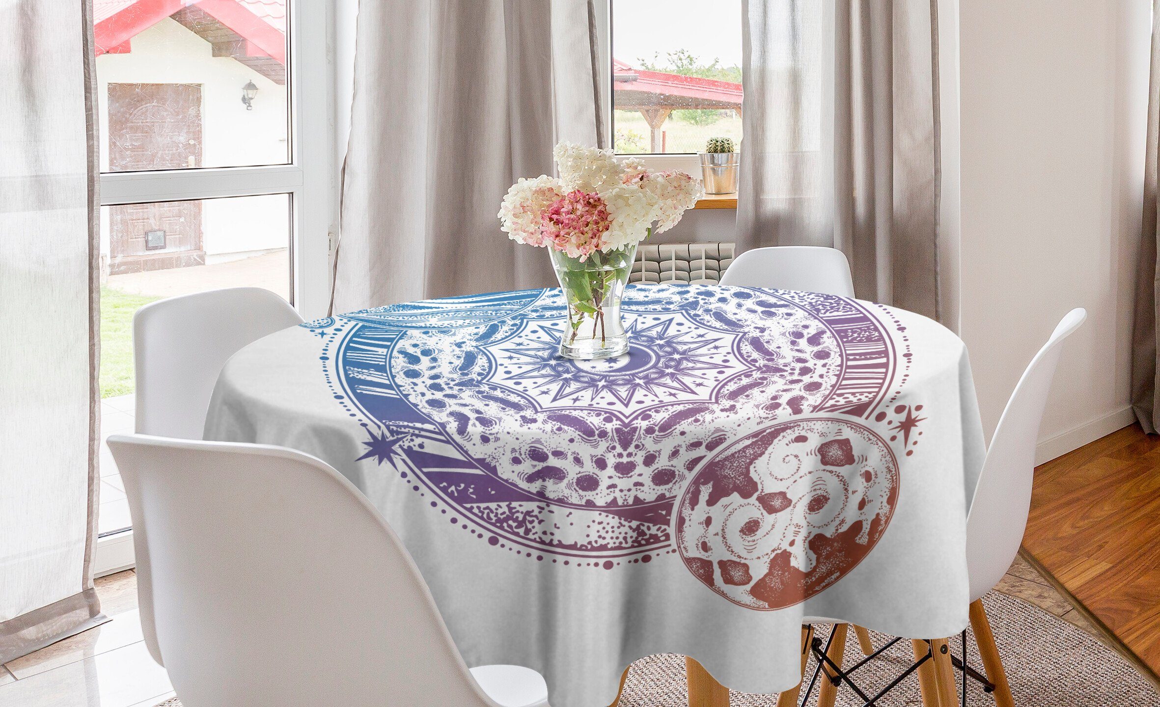 Abakuhaus Tischdecke Kreis Tischdecke Abdeckung für Esszimmer Küche Dekoration, Galaxy Mandala Mond und Planeten