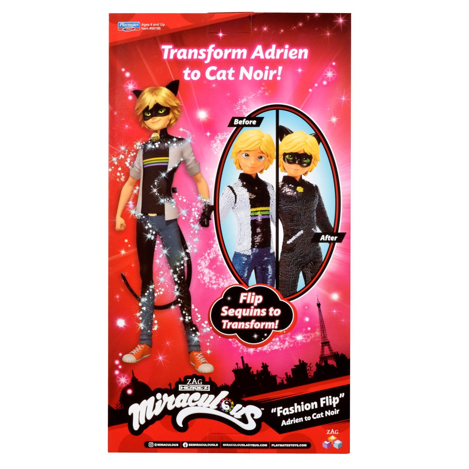 Schwarze Katze Puppe Miraculous Toys Adrien Playmates 50195, Anziehpuppe Flip