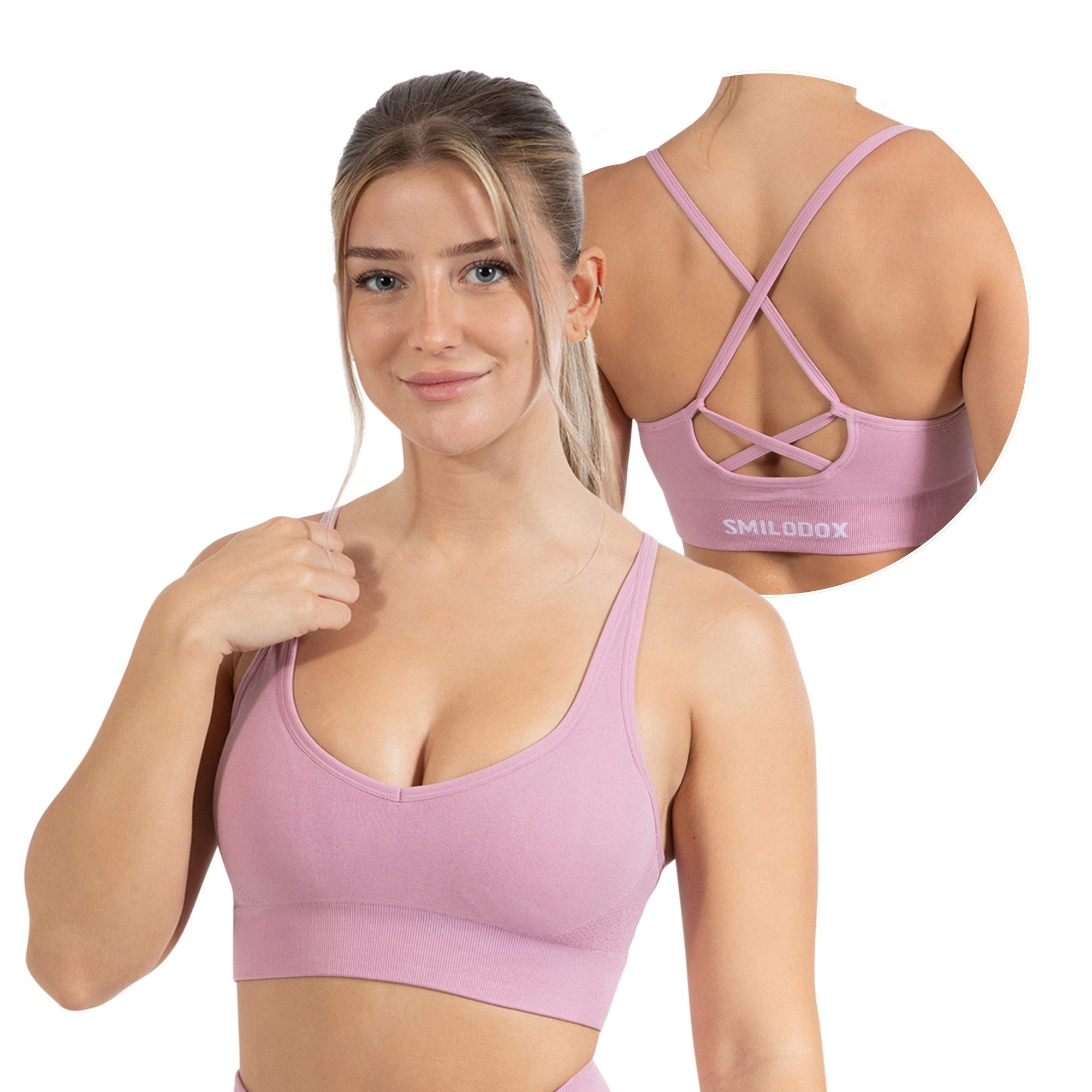Smilodox Sport-BH Cetrina, Seamless Sport Bra eleganter Rückenausschnitt Fitness Push-Up BH V-Ausschnitt ohne Bügel Atmungsaktiv Bustier Yoga Alltag