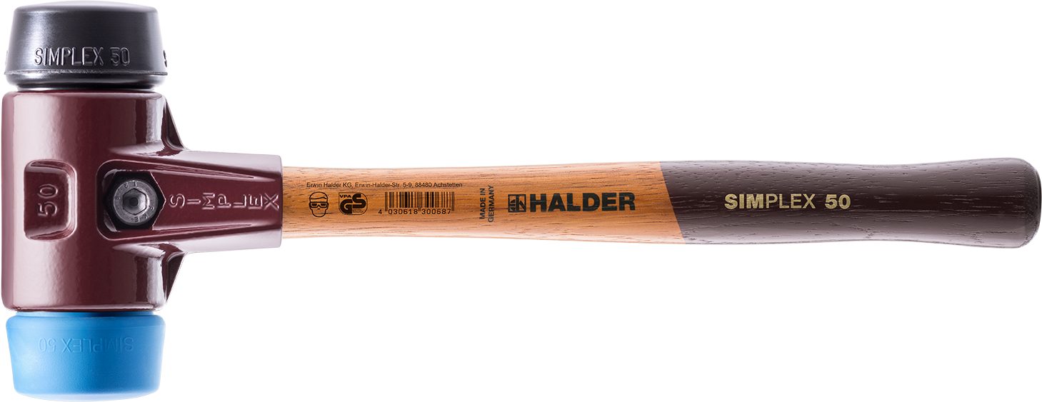 Halder KG Hammer SIMPLEX-Schonhämmer, mit Stahlgussgehäuse und Holzstiel Ø=60 mm