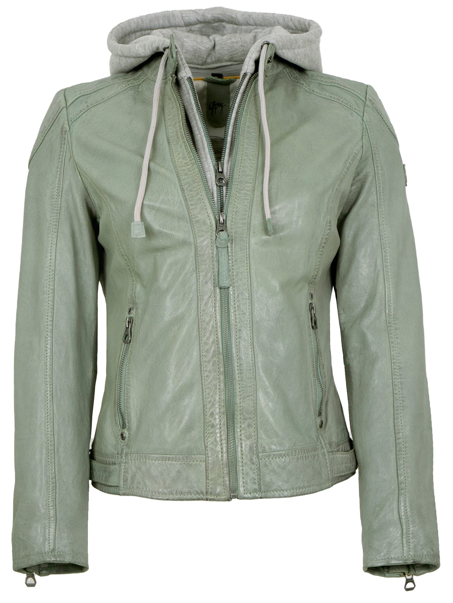 Gipsy Lederjacke GWAllie Gipsy - Damen Echtleder Lederjacke Lammnappa Kapuze light mint