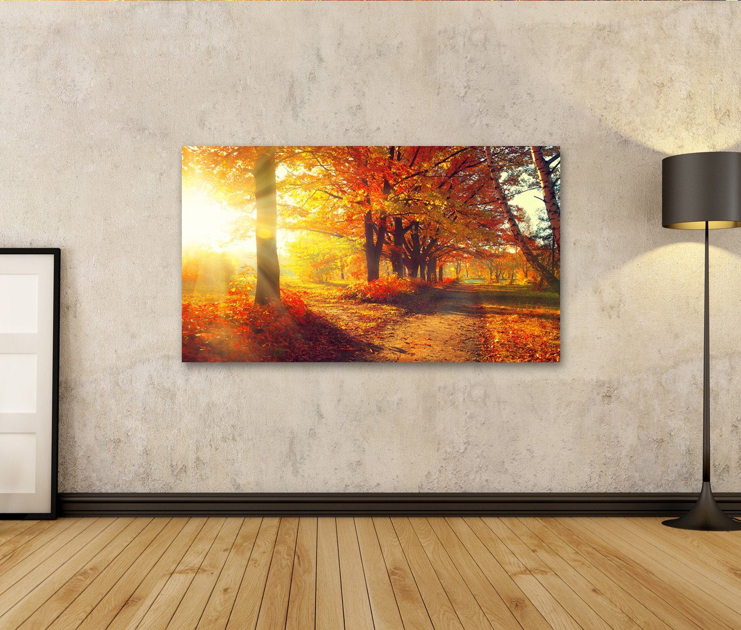 islandburner Leinwandbild Bild auf Leinwand Fallen Herbst Park Herbstlichen Bäumen Und Blättern