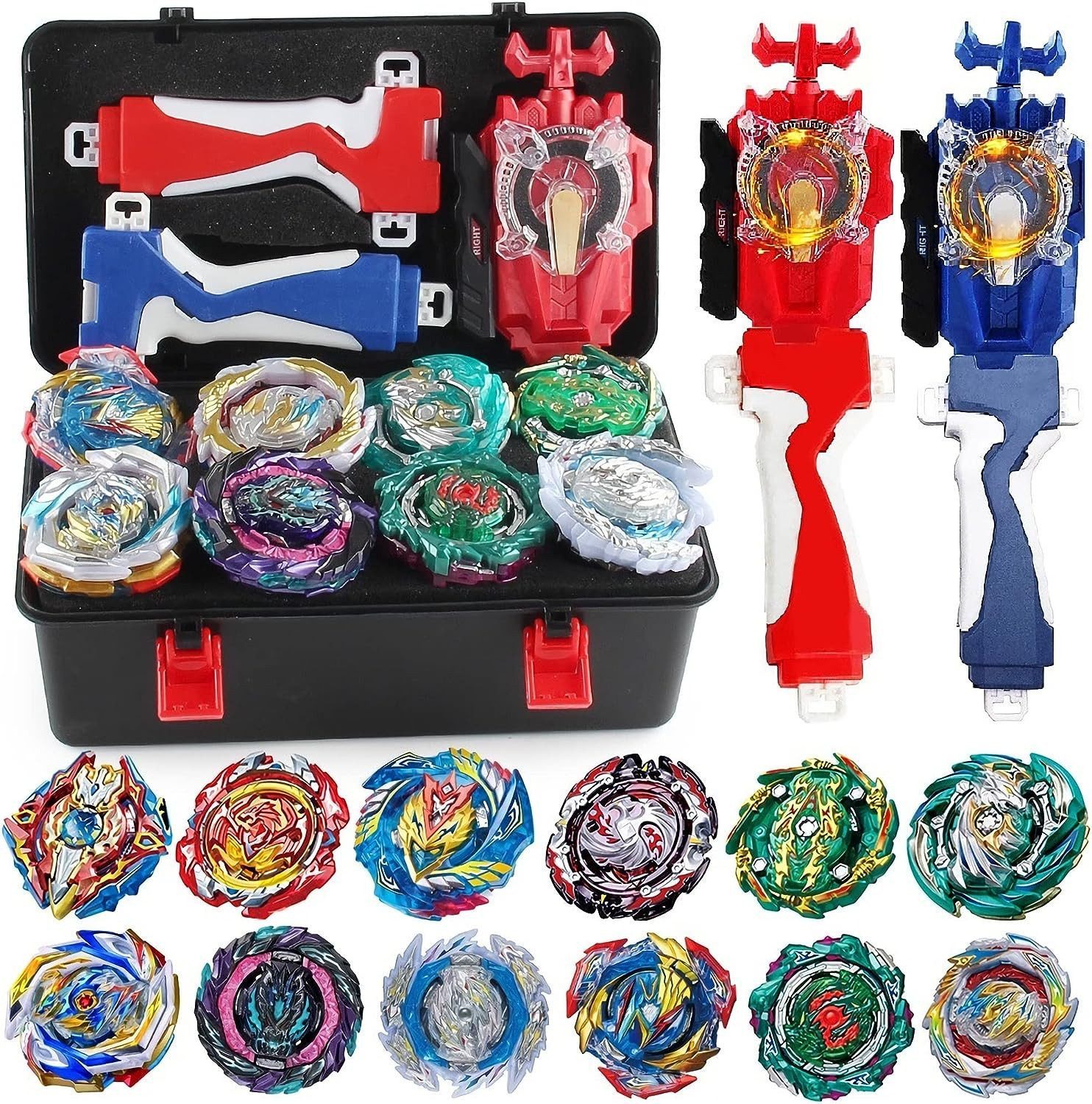 AURIVION Kreisel Launcher Spielzeug Drehkreisel ABS Material (Set, 19-tlg., Kreisel Speed-Kreisel 19 Stück), dauerhaft Aufbewahrungsbox für einfache Organisation