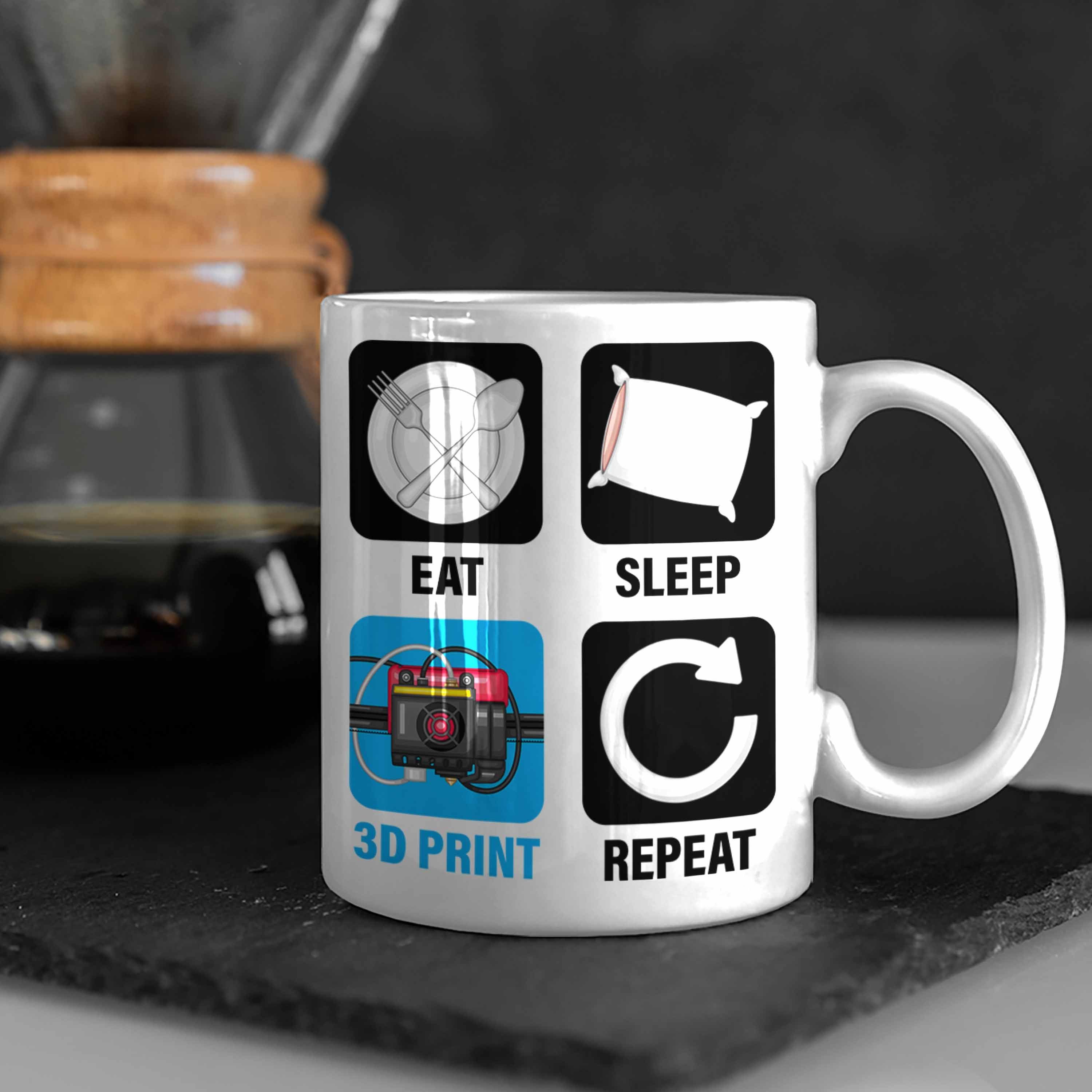 Drucker Eat Trendation Geschenk Tasse 3D Printing Repeat Tasse für 3D Print Mä 3D Sleep Weiss