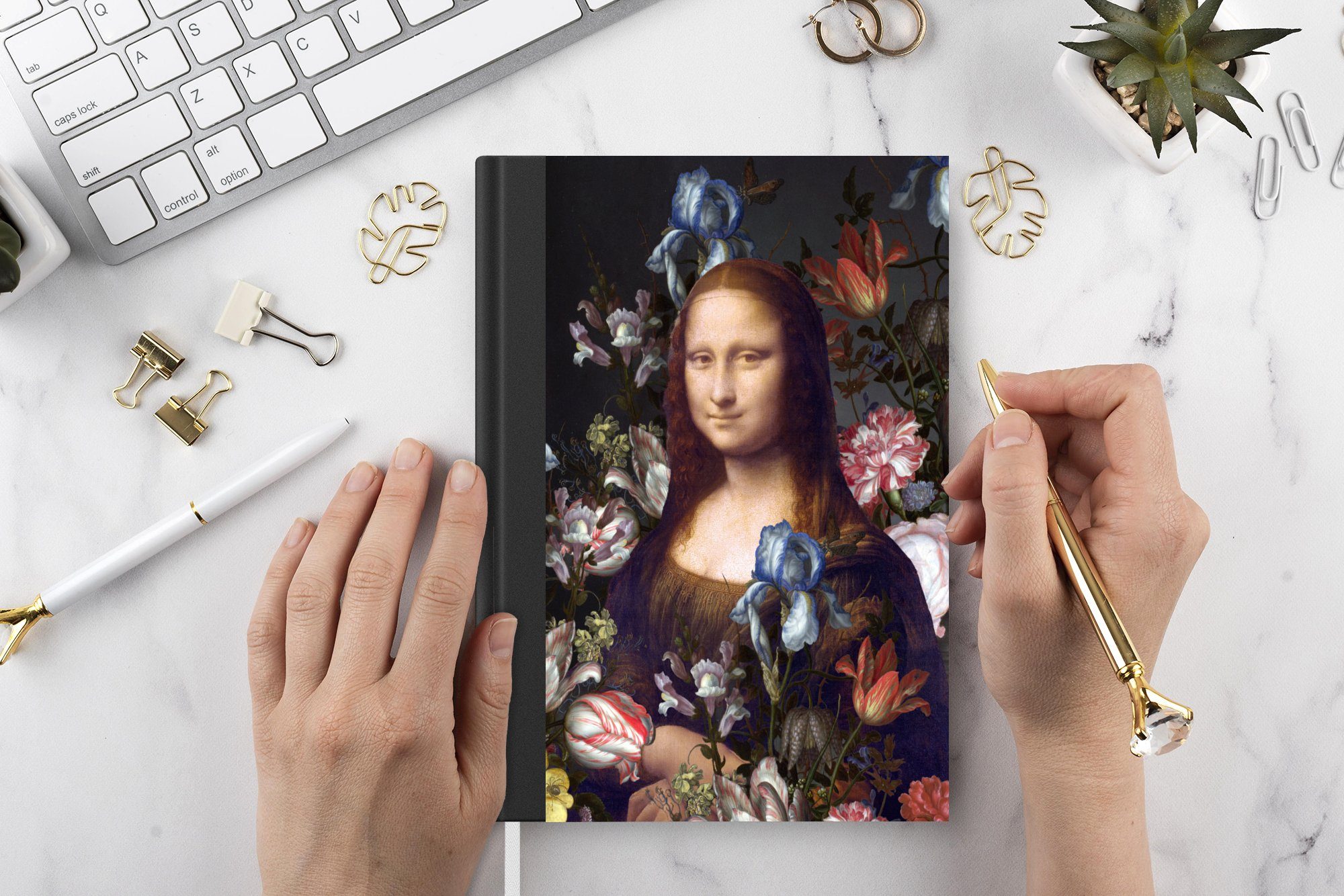 Leonardo Tagebuch, Vinci Notizbuch 98 da Notizheft, Haushaltsbuch Merkzettel, MuchoWow - A5, Seiten, Journal, - Mona Blumen, Lisa