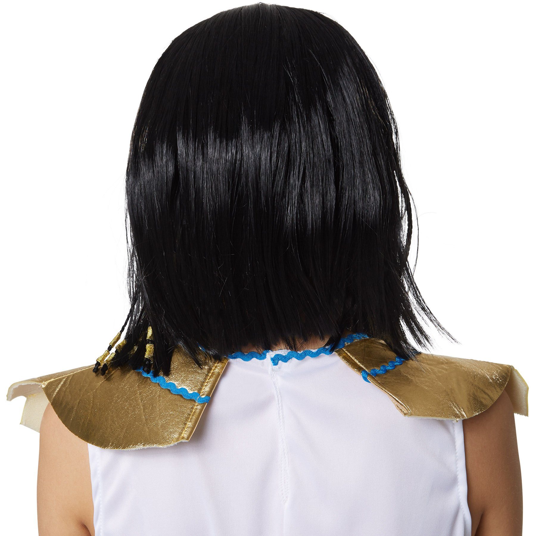 dressforfun Kostüm-Perücke Pharaonenfrisur, Ähnelt dem Bob-Haarschnitt, Perücke Kleopatra, Schöne, geflochtene Haarsträhnen, Goldene Bänder an Zopfenden