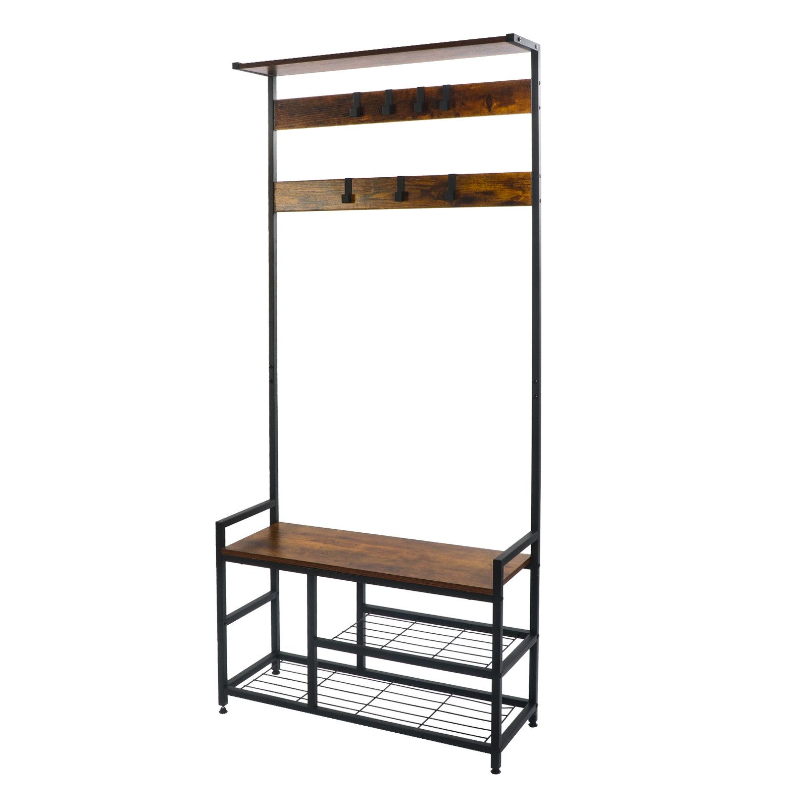 BIGTREE Вешалки для одежды Вешалки mit Schuhregal, 7 abnehmbare Haken, für flur, Wohnzimmer, Büro, 180 cm