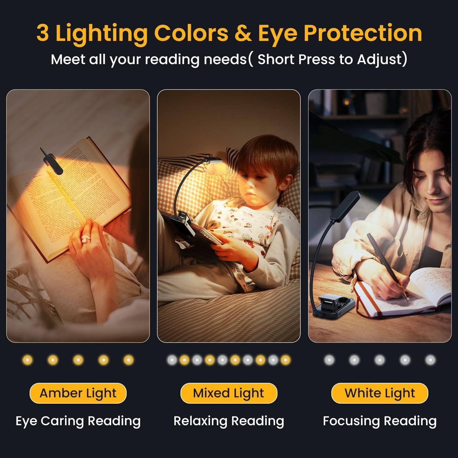 ibettertec LED Leselampe mit 3 Farbtemperatur Modi 5 Helligkeitsstufen, 360° Flexibel Leselicht für Nachtlesen ins Bett 80H lange Akkulaufzeit, Dauerbeleuchtung 24LED augenschonende Leuchtmittel
