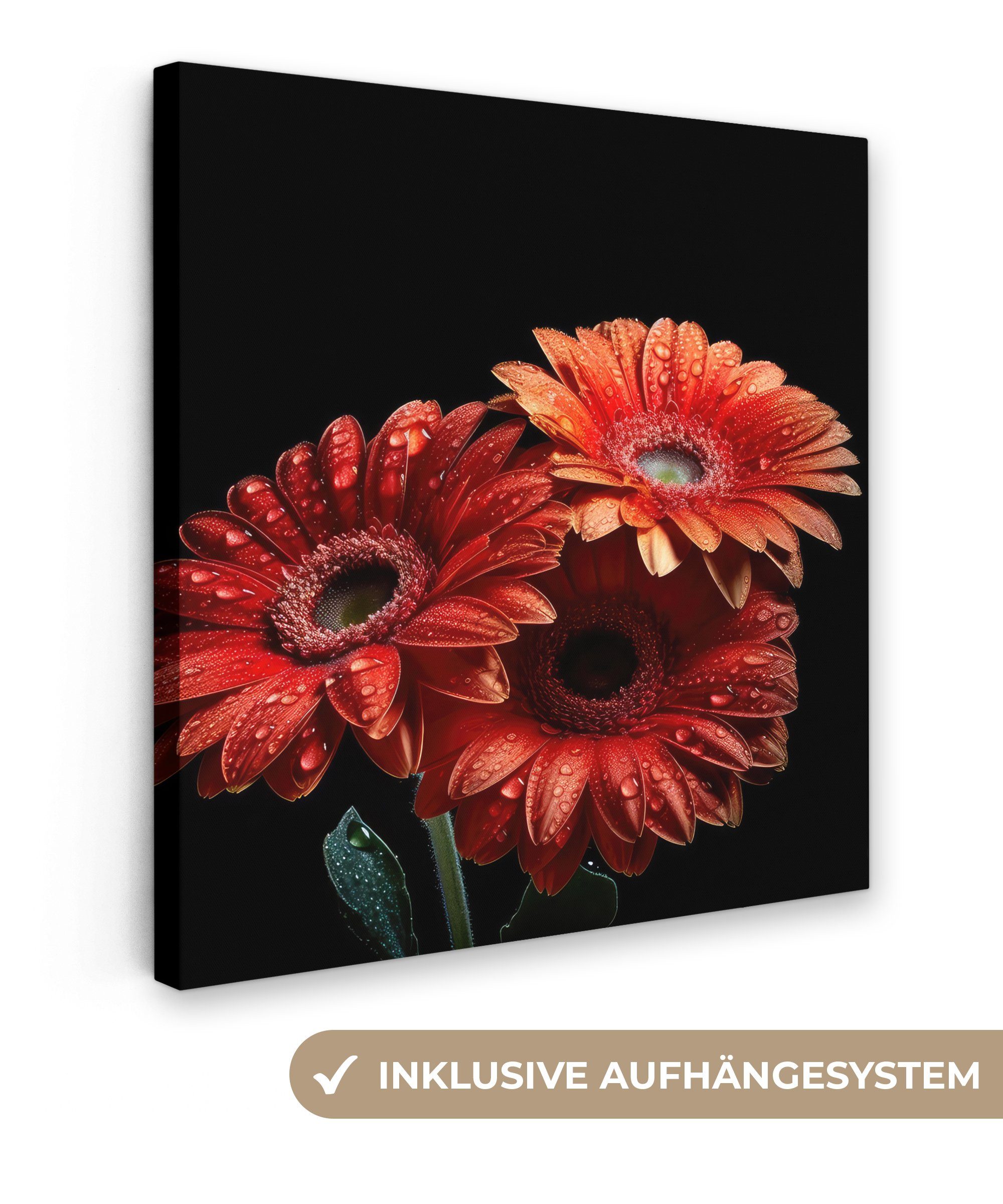 OneMillionCanvasses® Leinwandbild Blumen - Wohnzimmer Rot Botanisch Bilder für Natur, - St), 20x20 cm (1 Gerbera Schlafzimmer, - - Leinwand