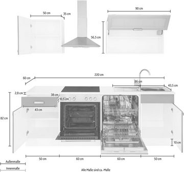 wiho Küchen Küchenzeile Husum, mit E-Geräten, Breite 220 cm