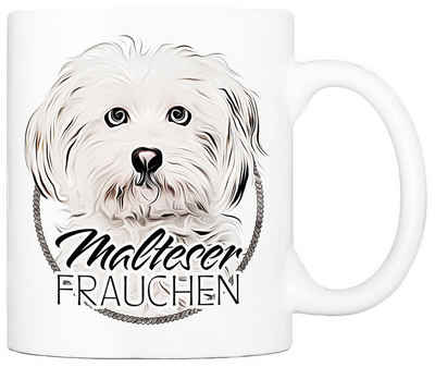 Cadouri Tasse MALTESER FRAUCHEN - Kaffeetasse für Hundefreunde, Keramik, mit Hunderasse, beidseitig bedruckt, handgefertigt, Geschenk, 330 ml