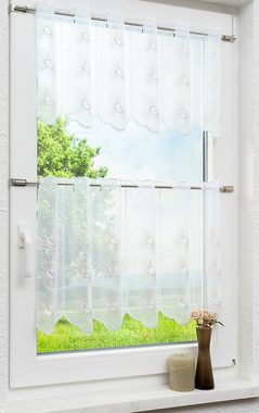 Scheibengardine Blütenstreifen Beige, Plauener Spitze®, (1 St), transparent, HxB 35x48.9cm