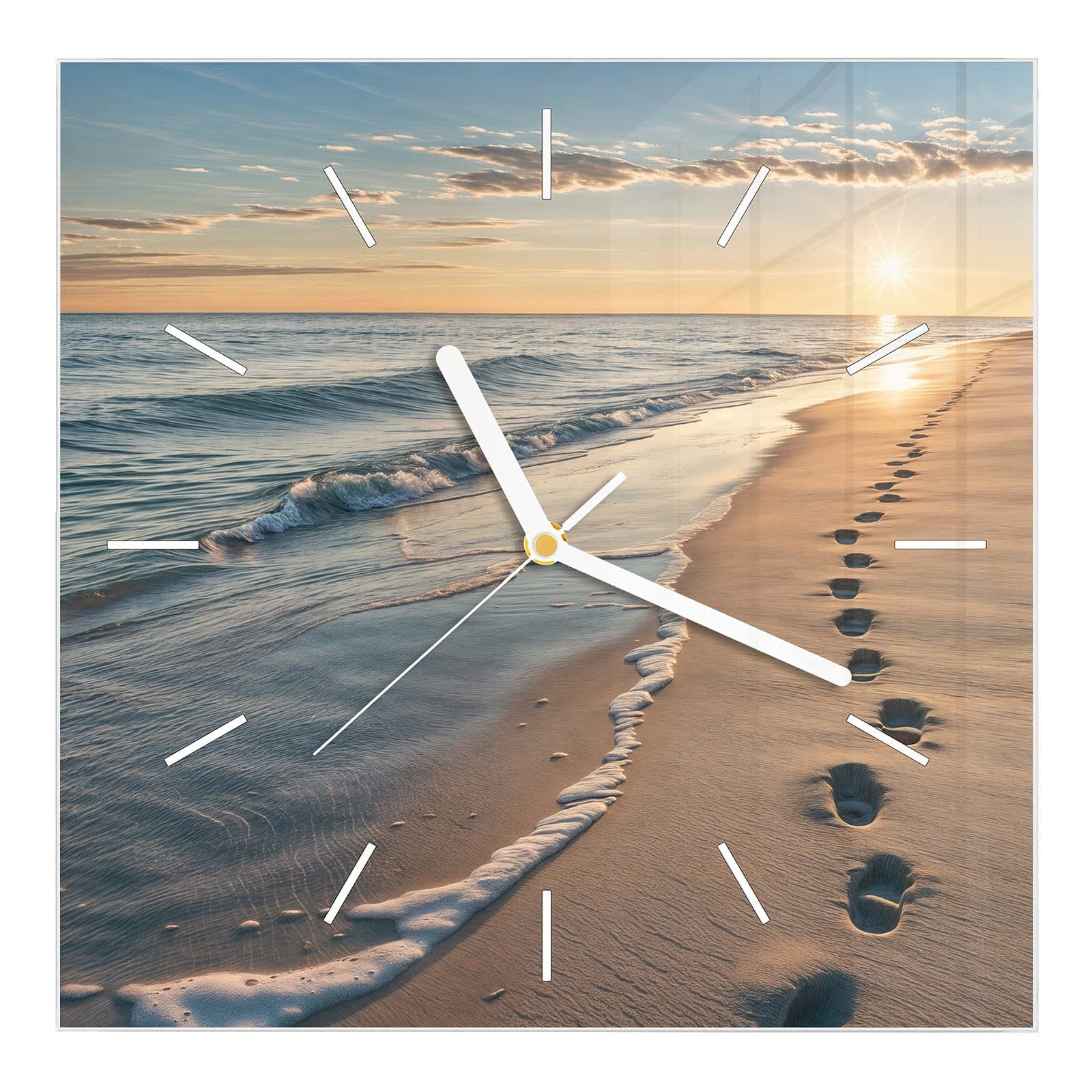 Wanduhr Glasuhr Wanduhr Wandkunst Größe 30 x 30 cm mit Motiv Strandspuren
