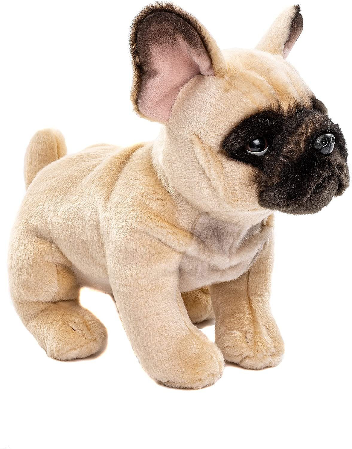 Plüsch-Hund, 27cm, beige, % recyceltes Französische Bulldogge Kuscheltier Füllmaterial Uni-Toys Leine, 100 zu Plüschtier, m/o