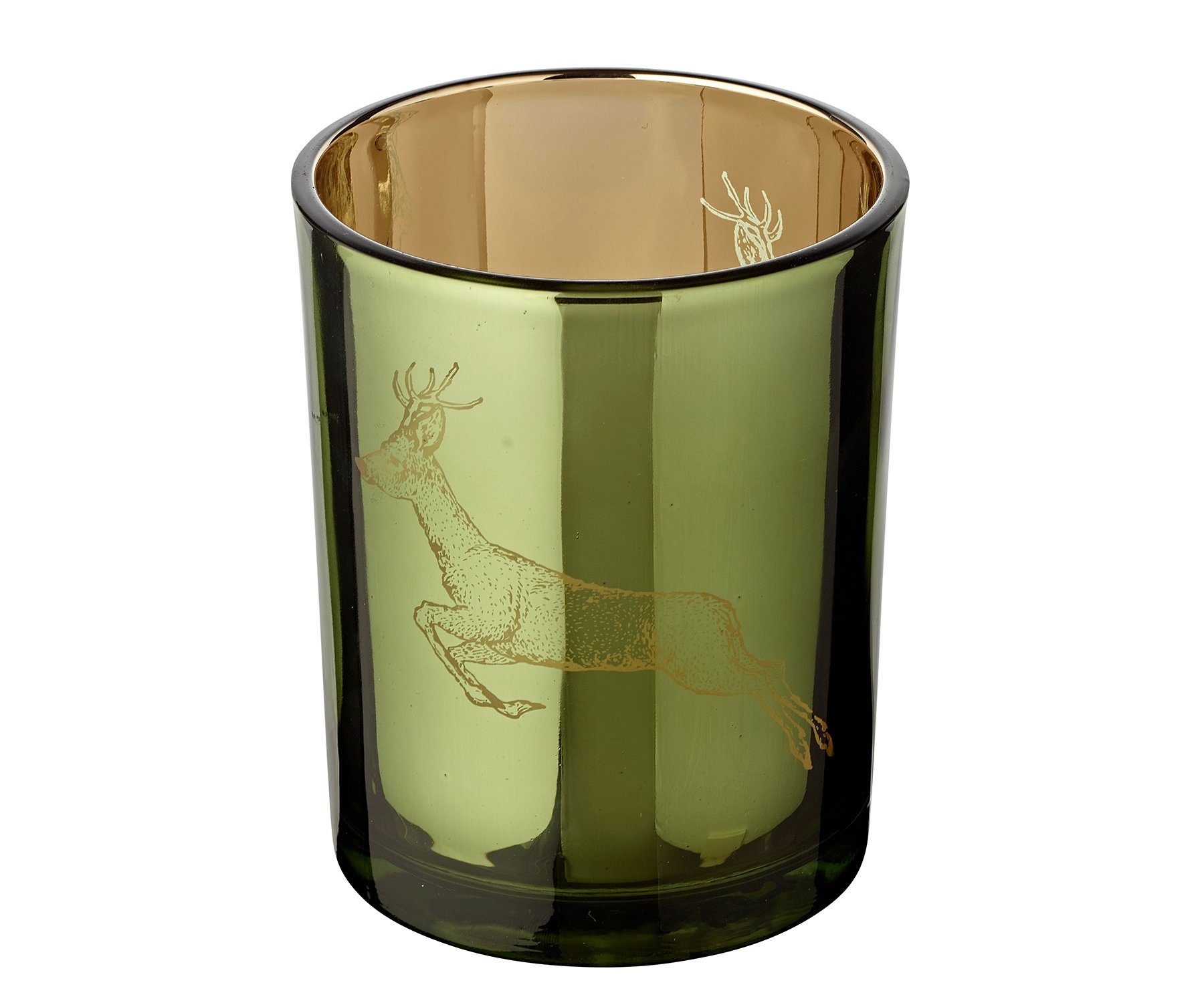 Hirsch-Motiv für Maxi-Teelicht, Ø für 13 cm, Teelichter Teelicht mit cm Kerzenglas-Set in EDZARD Windlicht 10 Kerzenhalter Höhe Sammy, und Gold-Optik,