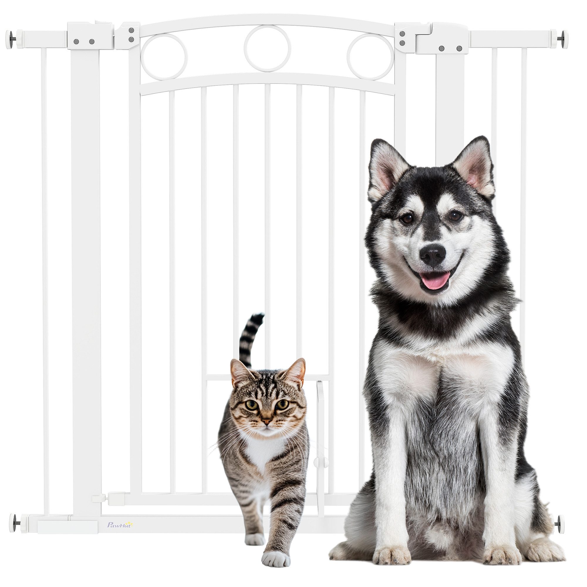 PawHut Hundegitter Treppenschutzgitter Türgitter Breiten 76-104 cm Stahl (Türschutzgitter, 1 St., Absperrgitter ohne Bohren), für Treppen, Tür, Flur, Weiß – Bild 2 von 5