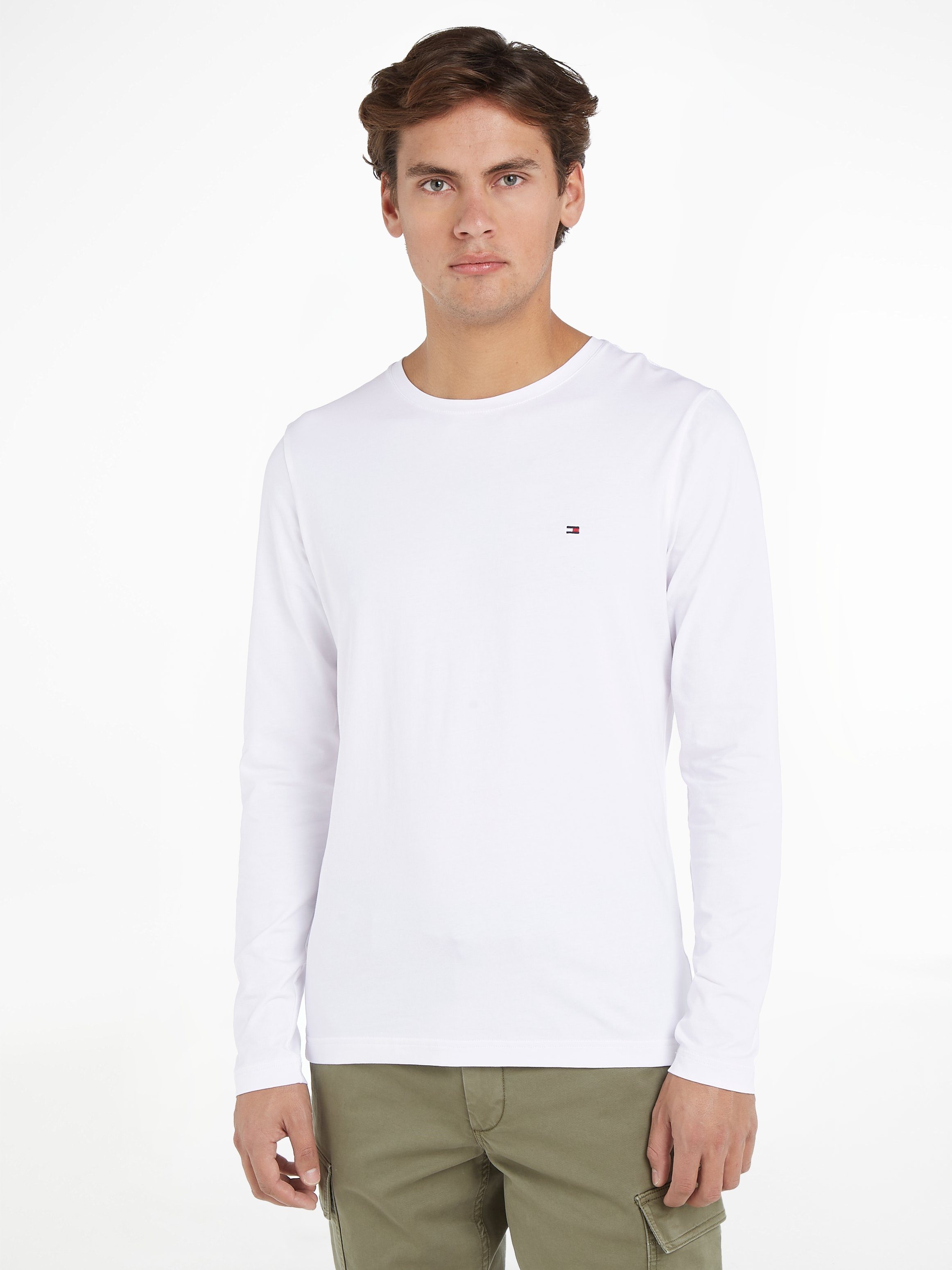 Tommy Hilfiger Langarmshirt STRETCH biologischem white FIT SLIM LONG Baumwollstretch aus SLEEVE