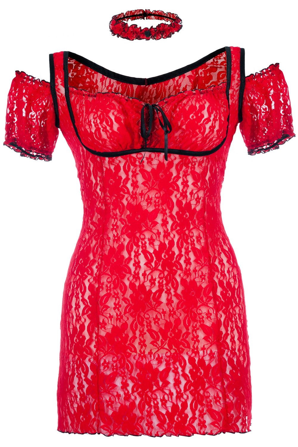 Andalea Negligé Rotes Spitzen Chemise transparent mit Schnürung Damen Negli günstig online kaufen