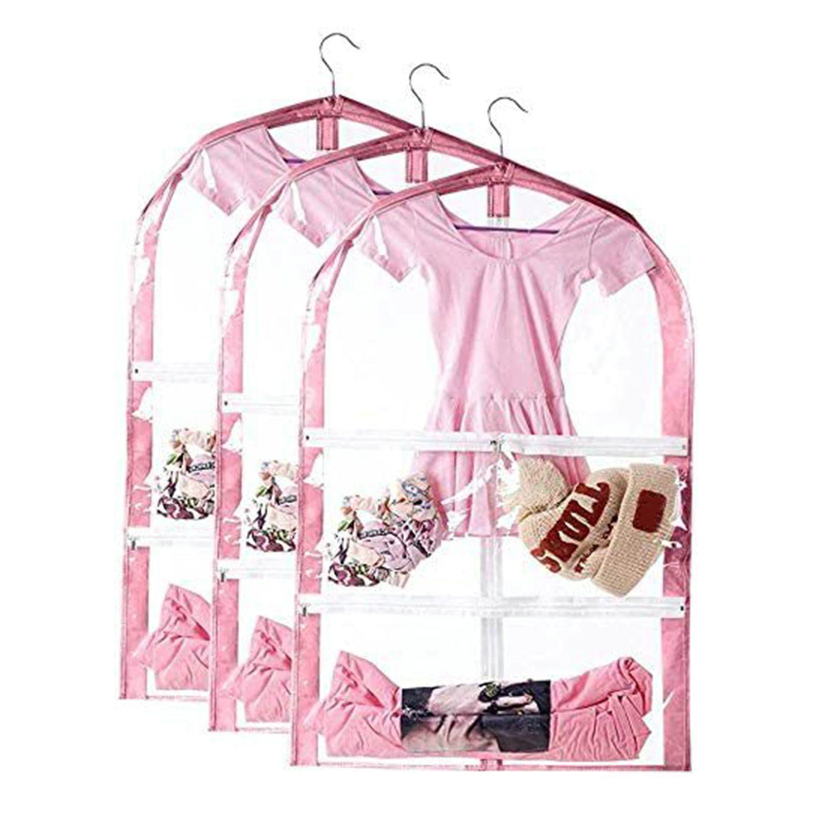Rutaqian Kleidersack 3 Lila Kleidersack (Kinder Socken cm mit x Stück 60 Aufhängen Staubbeutel) Taschenreißverschluss, Tanzkostümtasche Kleidungssäcke von zum 90 PVC Kleidung voller Transparente Kleidersäcke Tanzschuhe