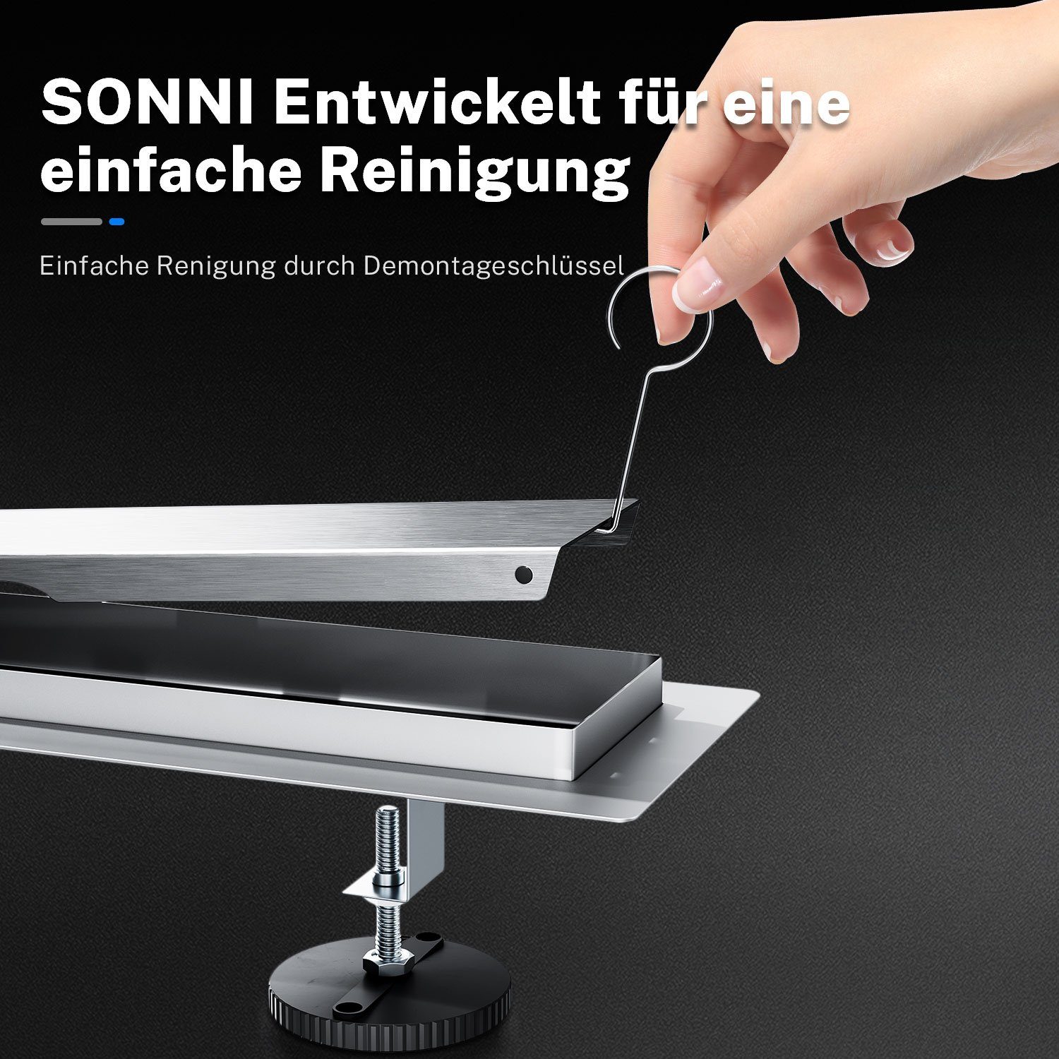 SONNI Duschrinne Edelstahl Duschrinne 90 cm komplettset befliesbar Bodenablauf Flach, Abflussrinne Siphon Ablaufrinne Bad