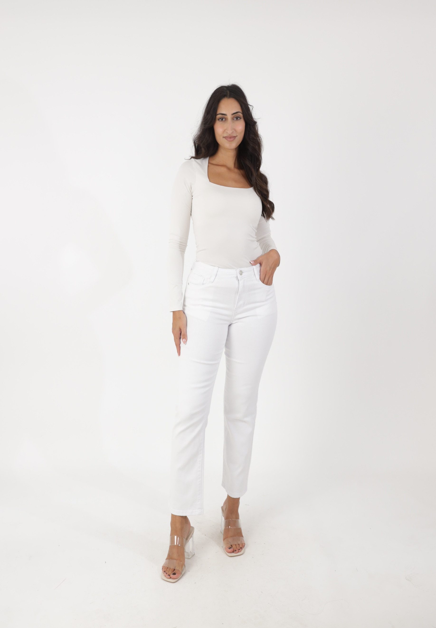 Elara Stoffhose Damen Bootcut Jeans mit Stretchanteil & ausgestelltem Bein