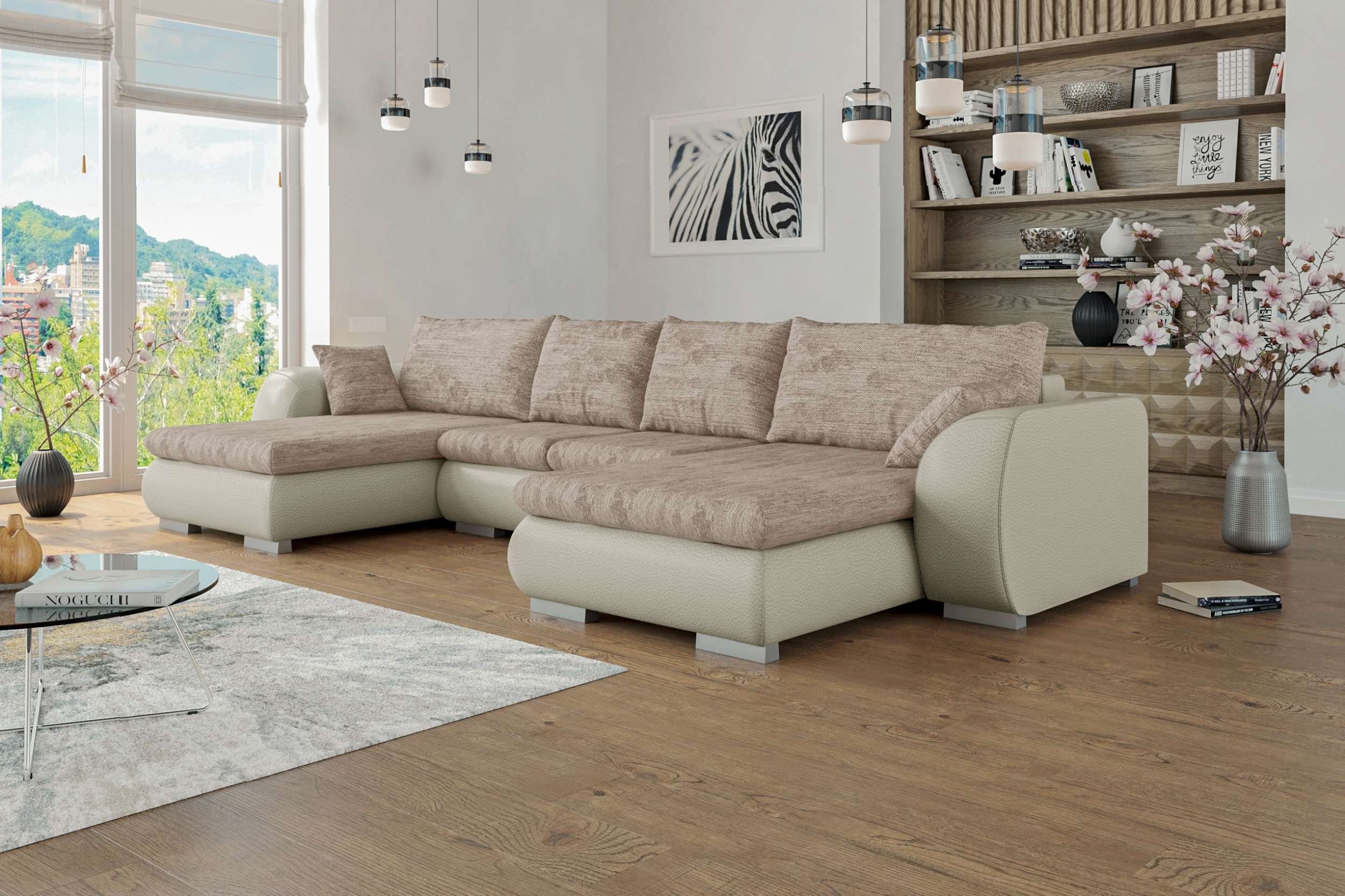 Clemens, oder Sofa, links Stylefy stellbar, Wellenfederung mit rechts im bestellbar, Design, Raum frei Wohnlandschaft mit mane Bettfunktion, U-Form, Modern