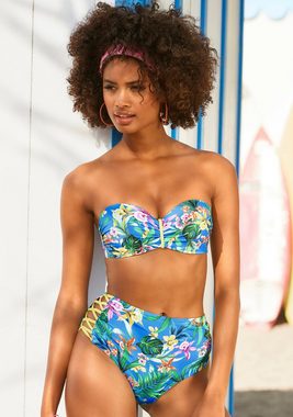 Venice Beach Bügel-Bandeau-Bikini-Top Hanni, mit tropischem Print und gelben Details