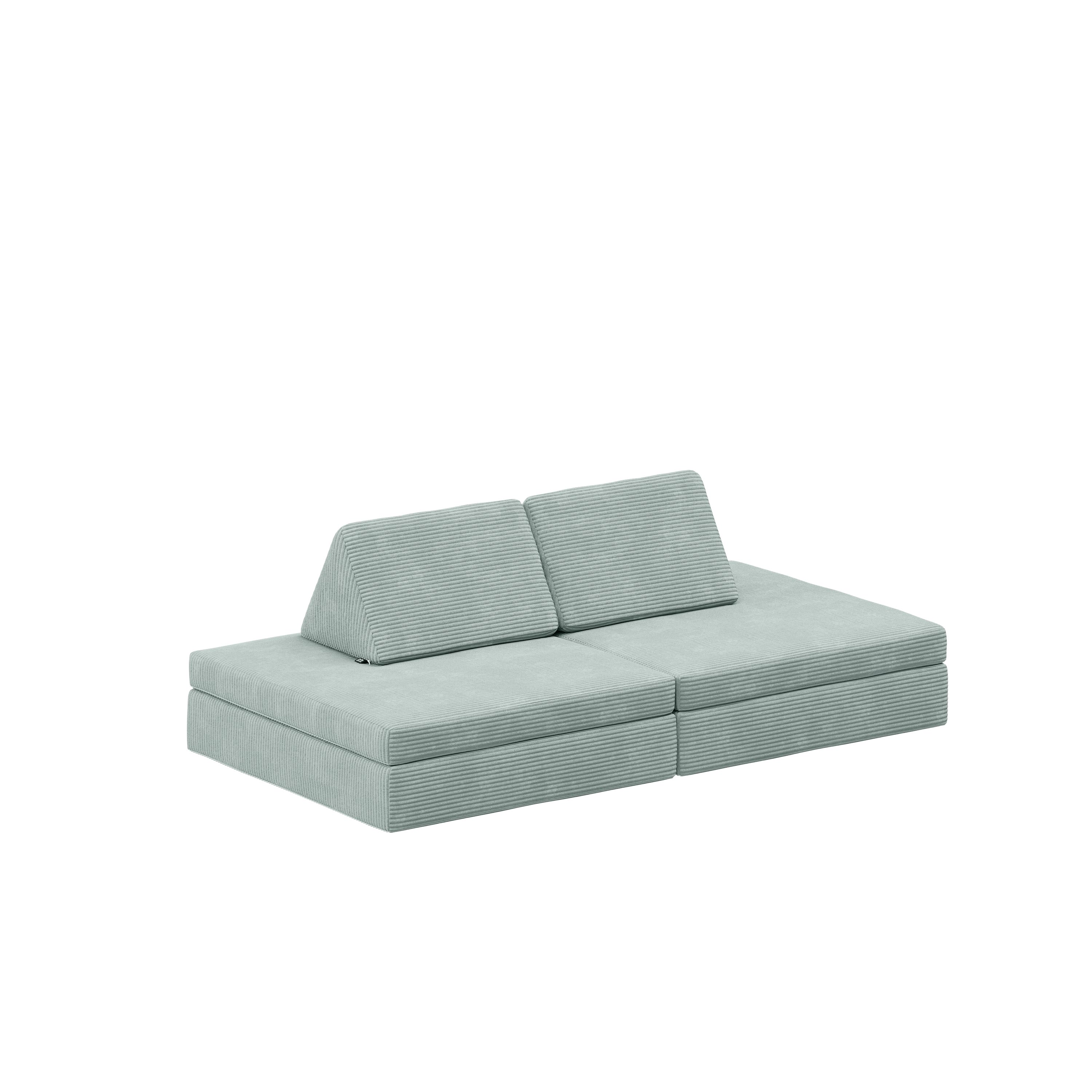 Bellabino Kindersofa Nile aus 4 Schaumstoff Teilen, Türkis, Mini-Variante für Kleinkinder, faltbare Kinderspielcouch, Cordbezug, abnehmbar, waschbar 130x48x65cm