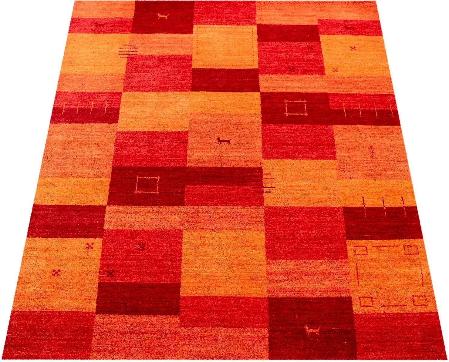 Paco Home Wollteppich Gabbeh 304, rechteckig, Höhe: 14 mm, Kurzflor, handgewebt, reine Wolle, Gabbeh-Stil, Patchwork Design