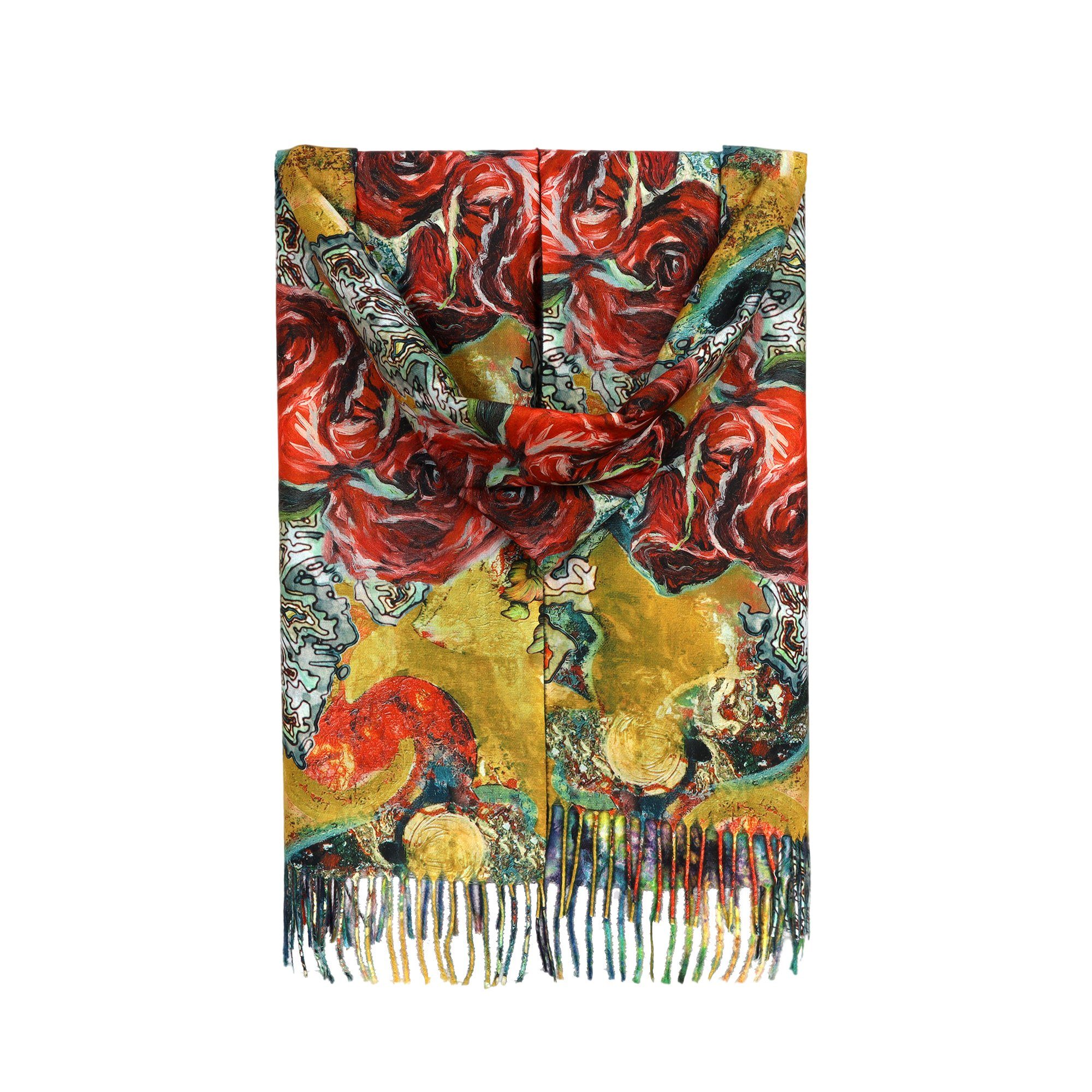 ZEBRO Modeschal Schal, mit Fransen / Tuch / Blumenmuster / Modetuch