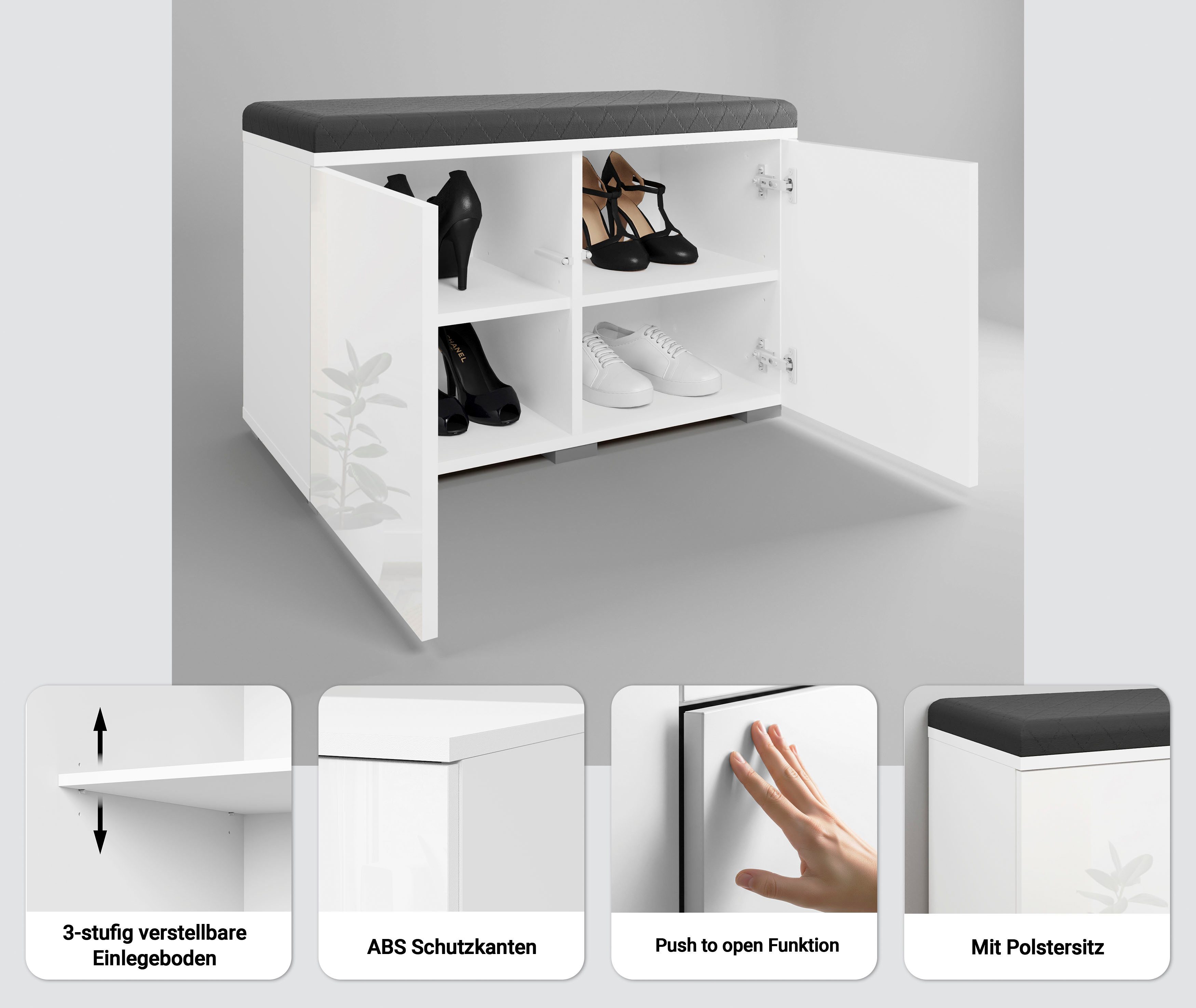 OTTO home Sitzbank Paris (inkl. Sitzkissen), moderne Truhenbank B/T/H 70x35x45, Flurbank mit Sitz aus Kunstleder – Bild 3 von 5