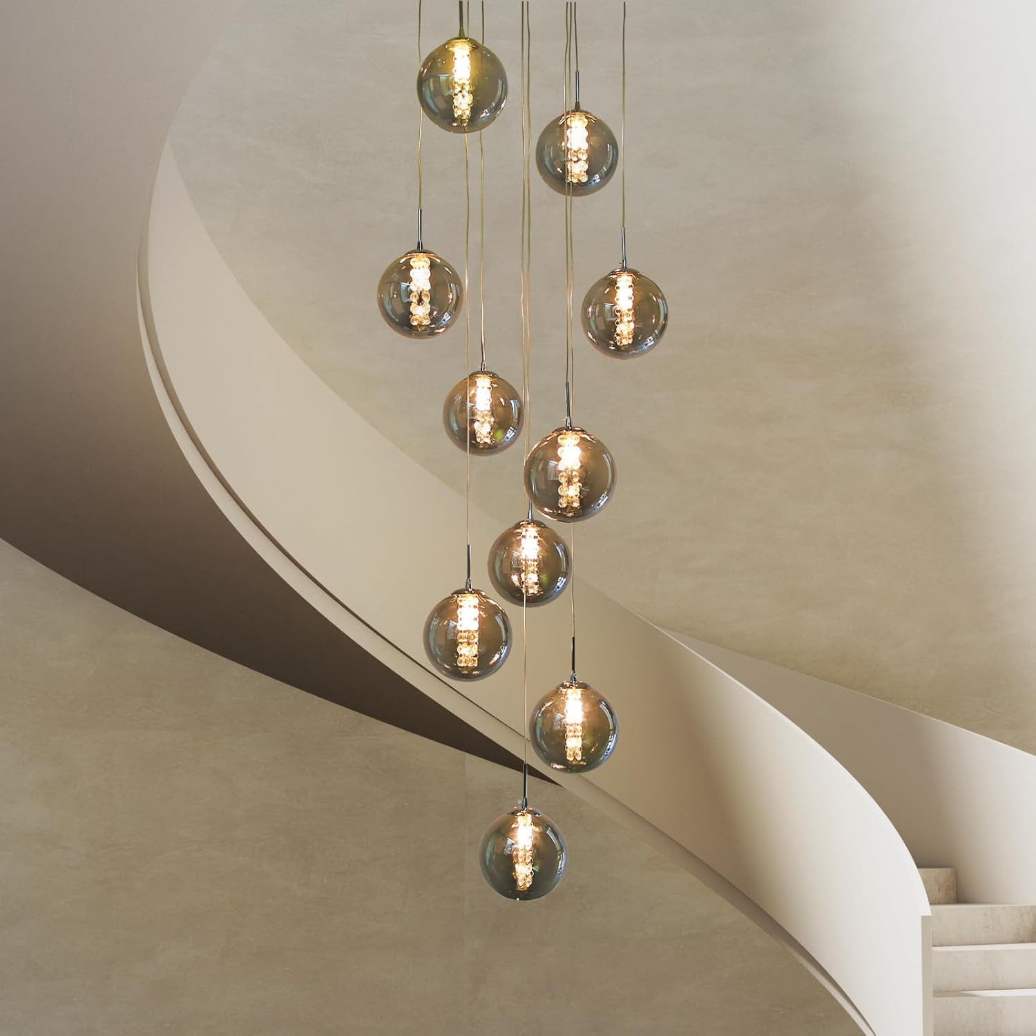 ZMH Pendelleuchte LED Höhenverstellbar Kronleuchter Glas Wohnzimmerlampe, L günstig online kaufen