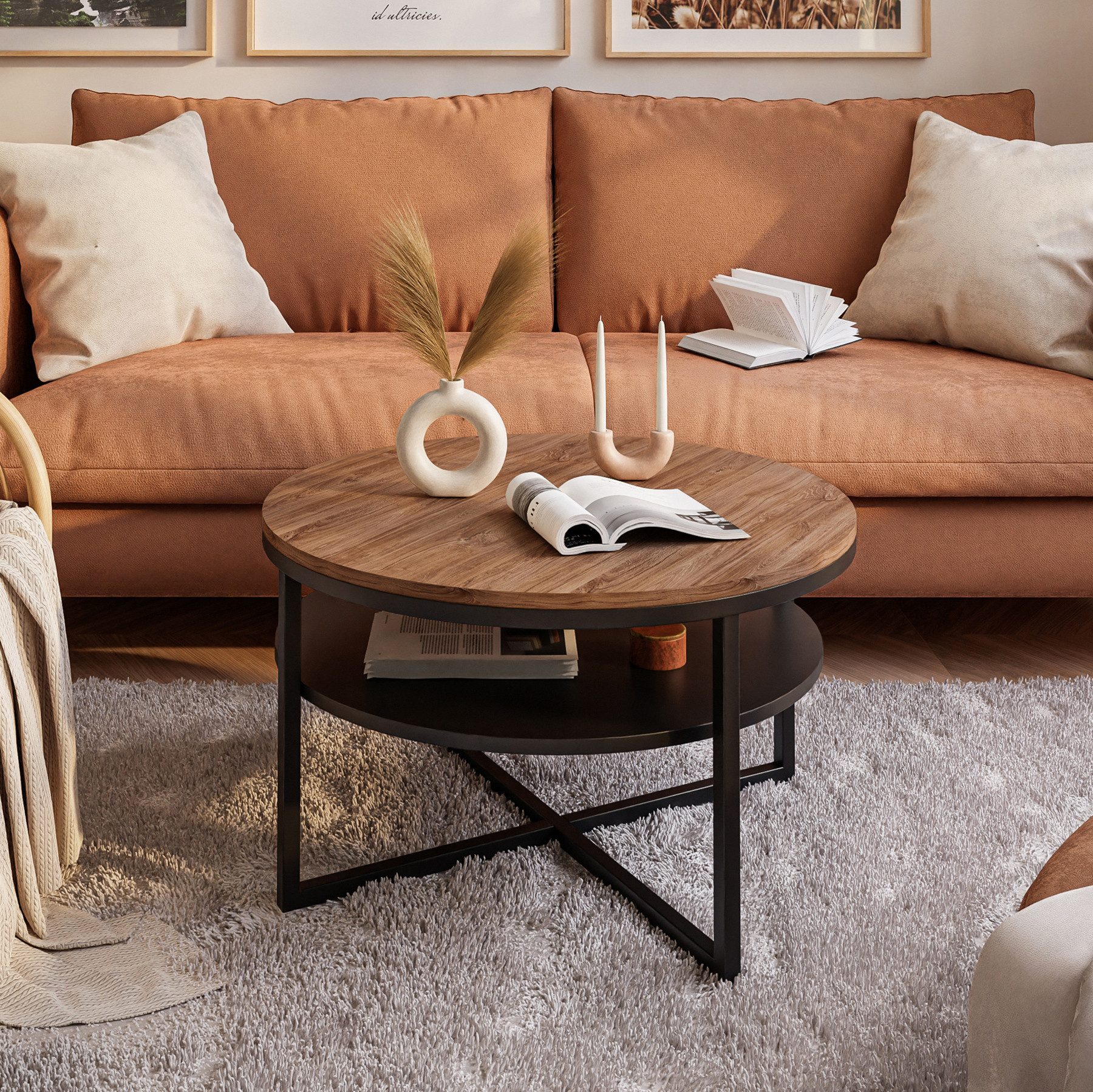 Lookway Couchtisch CIRI-X LOFT mit Ablage (1 Tisch), Durchmesser: ⌀ 70 cm