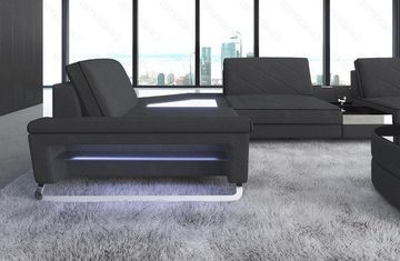 Sofa Dreams Wohnlandschaft Stoff Couch Polster Stoffsofa Ferrara, U Form Polstersofa mit LED, Stauraum, USB-Anschluss, Designersofa