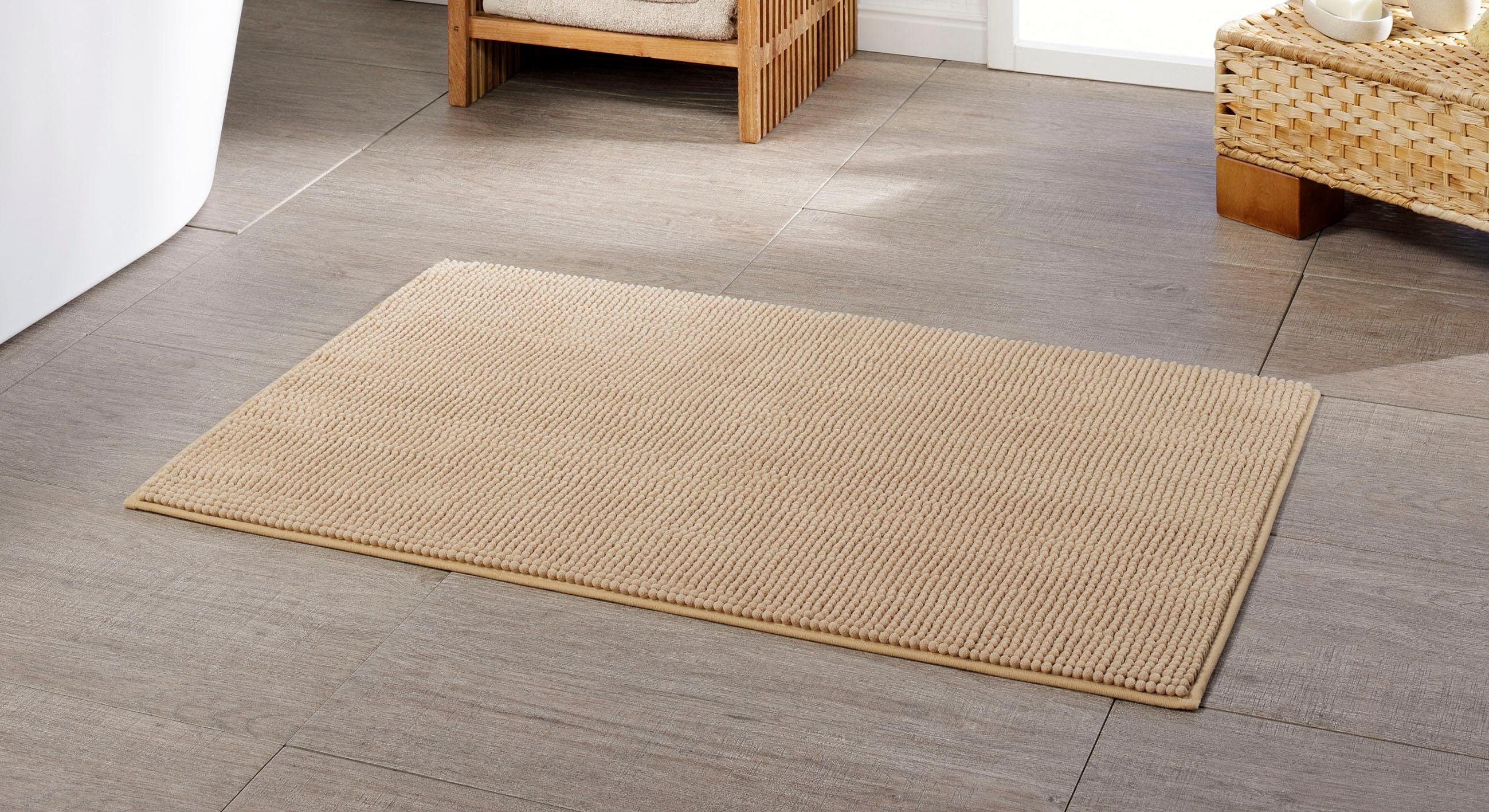 Gözze Badematte Chenille, Höhe 15 mm, rutschhemmend beschichtet, fußbodenheizungsgeeignet, Polyester, rechteckig, Badteppich, Uni Farben, besonders weich durch Microfaser, waschbar
