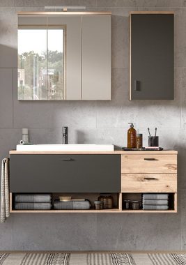 xonox.home Badezimmer-Set Grado, (in Nox Eiche und grau, 4-teilig, 138 x 192 cm), mit Soft-Close, inklusive Waschbecken