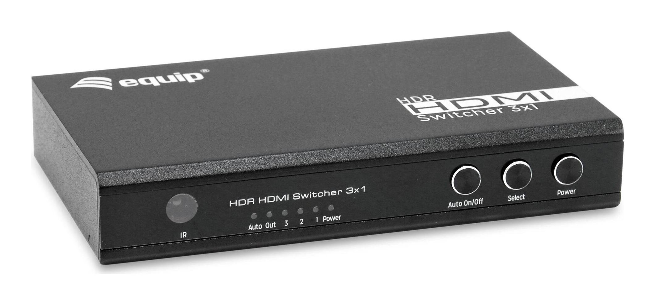 DIGITAL DATA Equip Switch 3x1 HDMI 2.0 4K/60Hz schwarz inkl.Fernbedien Netzwerk-Switch