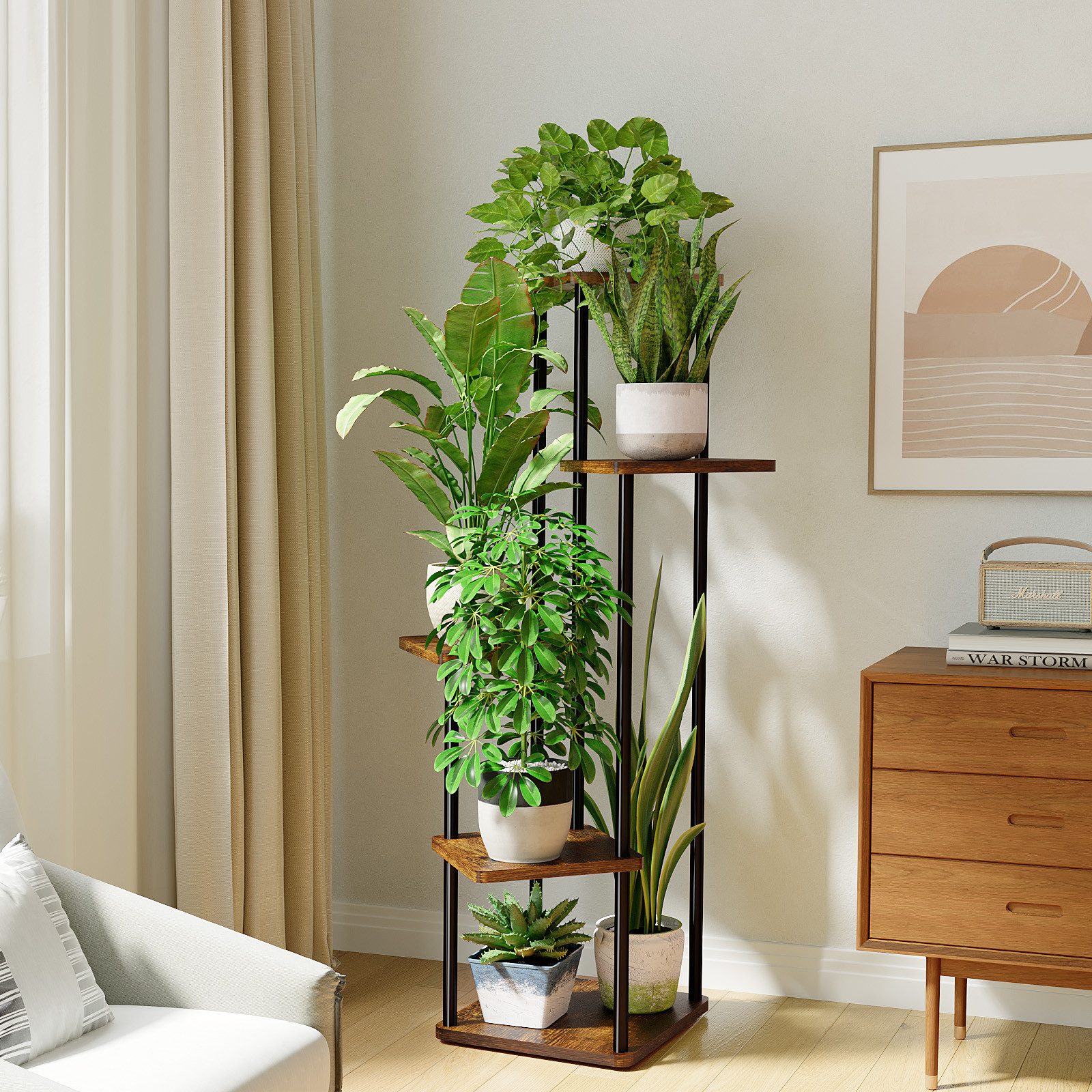 Bamworld Blumenständer Pflanzenständer, Pflanzenregal, Modernes Regal für Innenpflanzen (1 St), 5 Ebenen, 30x30x107cm, Ideal für Wohnzimmer, Balkon und Büro